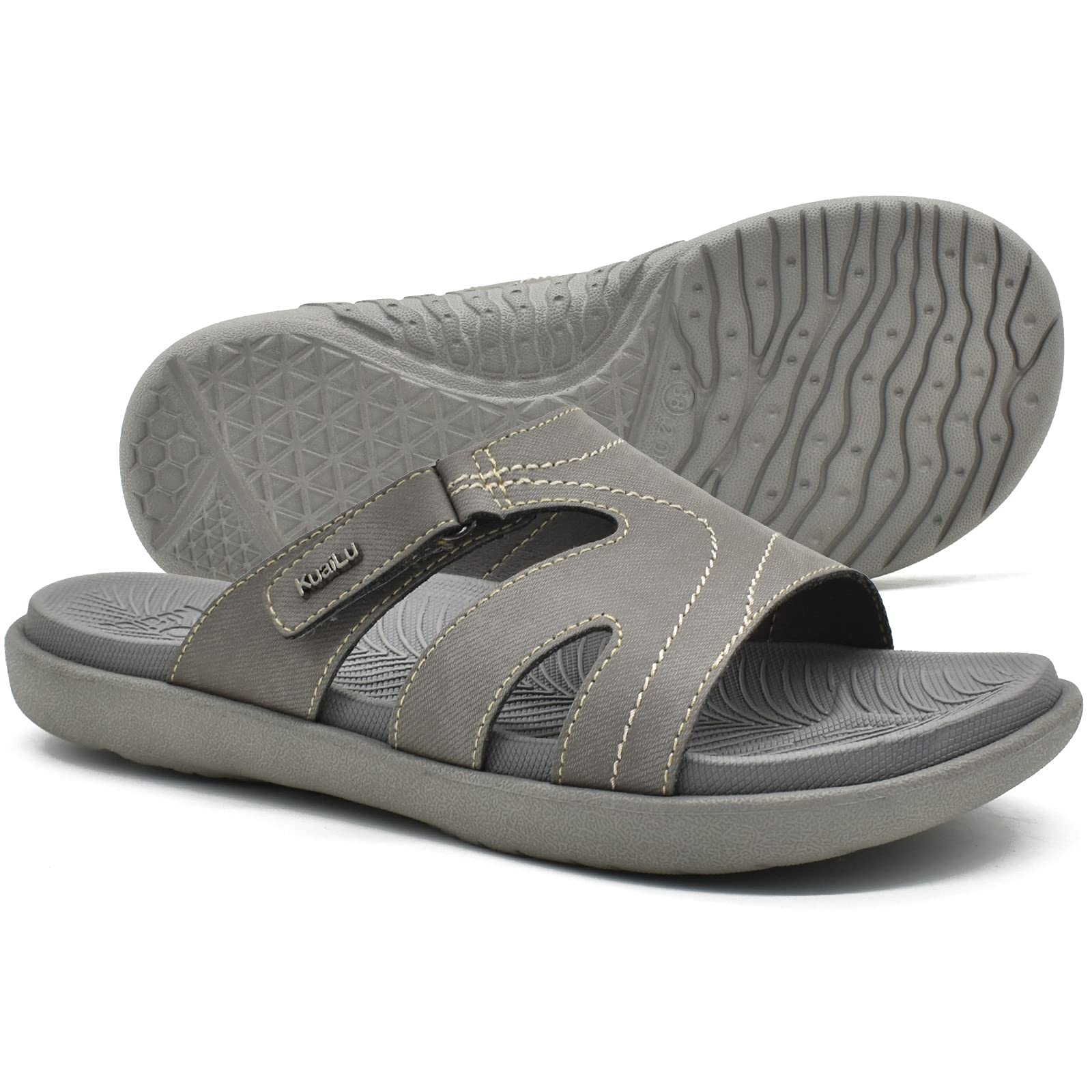 KuaiLu Women's Orthotic Slides - Lightweight Athletic Sandals with Arch Support for Plantar Fasciitis - Comfortable Yoga Mat Slippers for Home, Gym & Outdoor Walking