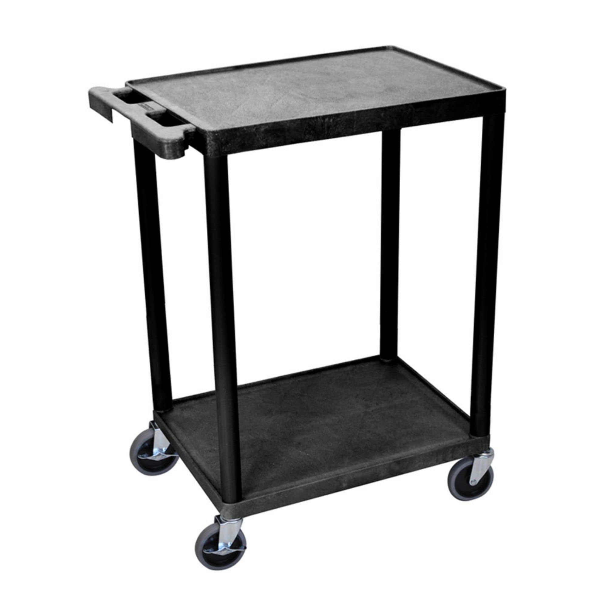 Luxor Mobile 33-Inch Height Multipurpose Utility Cart with 2 Shelves & Ergonomic Push Handle - Black Rolling Storage Cart for Kitchen, Office, or Garage Organization
