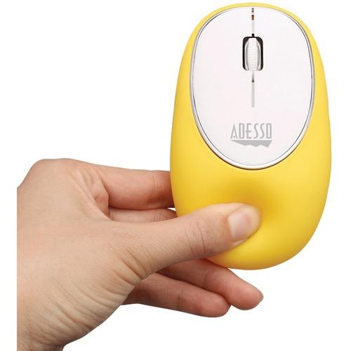 Adesso IMOUSE E60Y Wireless Ergonomic Stress Relief Gel Mouse - Comfortable Anti-Stress Computer Mouse for Office & Gaming (Yellow) - Perfect for Long Work Hours & PC Gaming Sessions