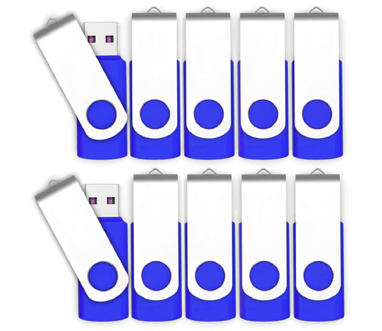 Vixelle 10 Pack 32GB High Speed USB 2.0 Flash Drives - 360° Swivel Metal USB Stick with Keychain Loop - Bulk USB Memory Sticks for PC, Mac, TV, Car Audio - Blue - Perfect for Data Storage, File Transfer, Backup, School & Office Use