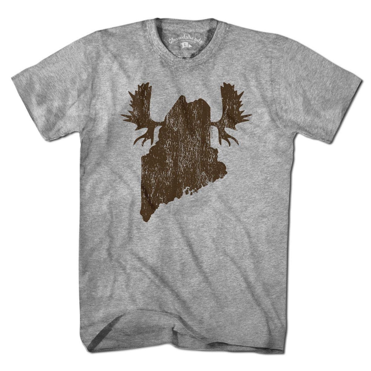 Chowdaheadz Maine Moose Antlers Vintage T-Shirt - Soft Unisex Cotton Blend Tee for Outdoor Adventures & Casual Wear