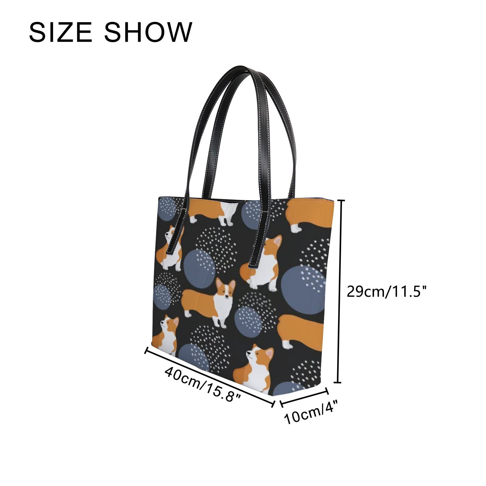 Stylish Black and White Corgi Dog Print Leather Tote Bag for Women - Cute Kawaii Animal Crossbody Handbag with Zipper - Perfect for Work, Travel, and Daily Use