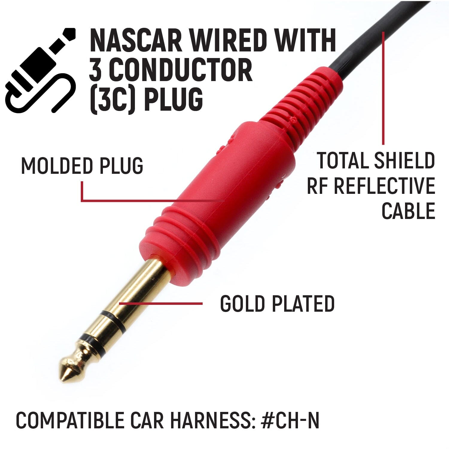 3C NASCAR Wired Straight Cord Helmet Kit with Microphone & 3.5mm Jack - Perfect for Racing, Gaming & Communication Headsets