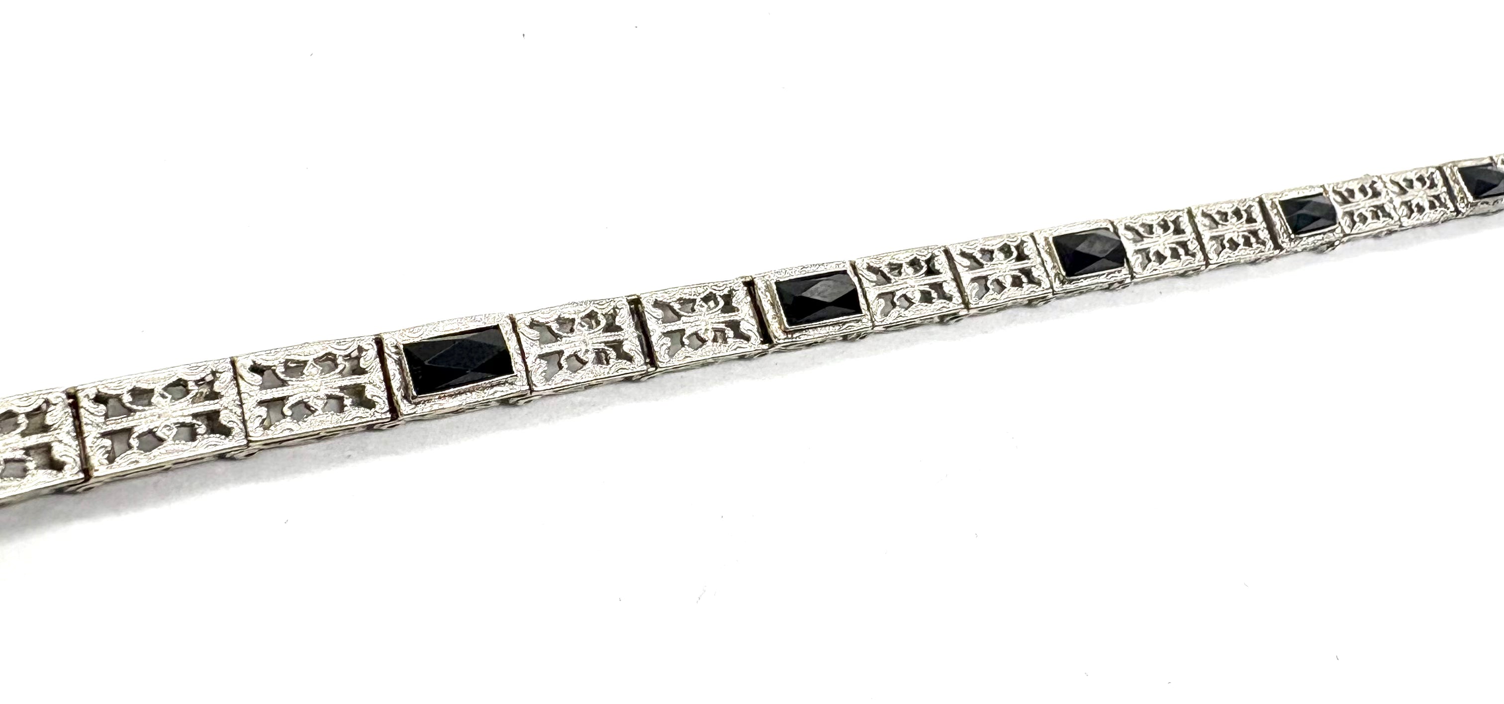 14K White Gold Black Onyx Rectangle Cutout Bracelet for Women - Elegant Stackable Bangle Jewelry for Parties, Weddings & Everyday Wear