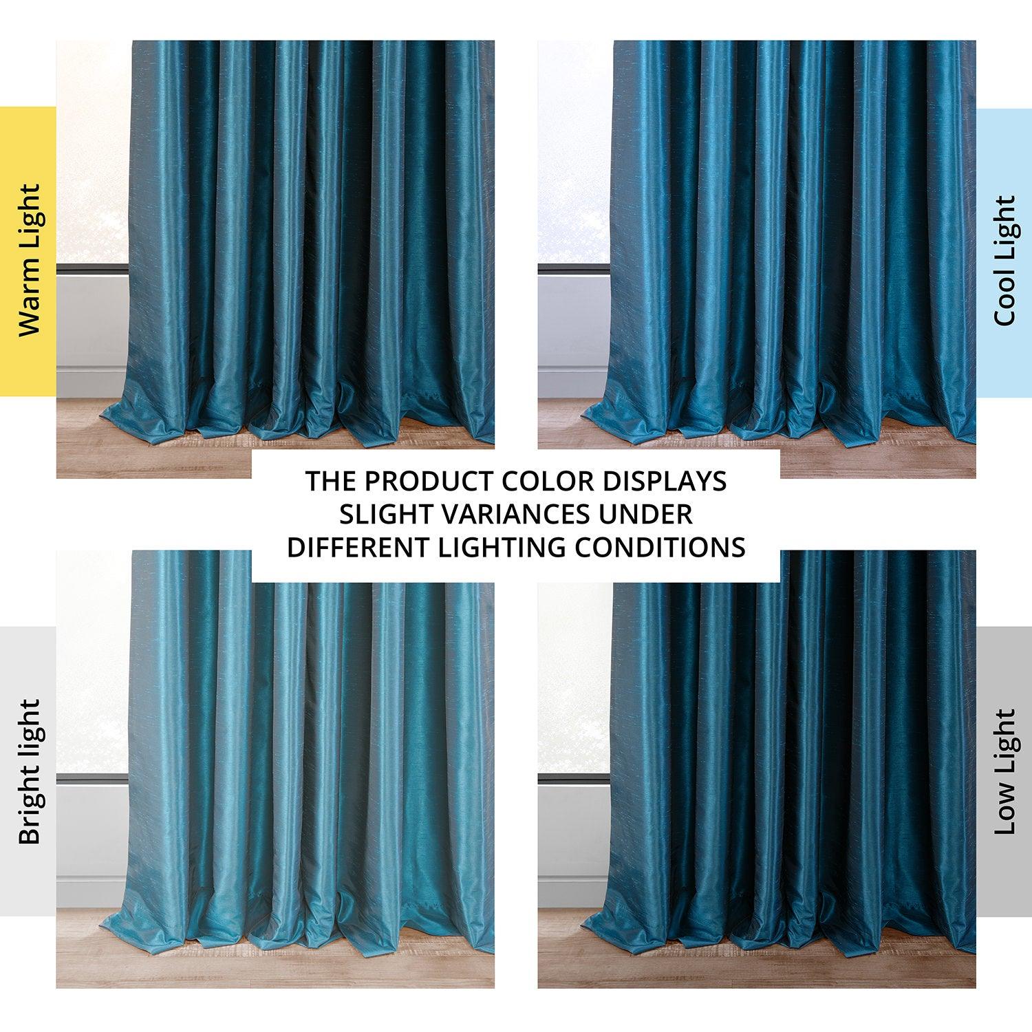 Oceanside Blue French Pleat Vintage Textured Faux Dupioni Silk Blackout Curtains - Elegant Window Treatment for Bedroom & Living Room, Light Blocking & Noise Reducing