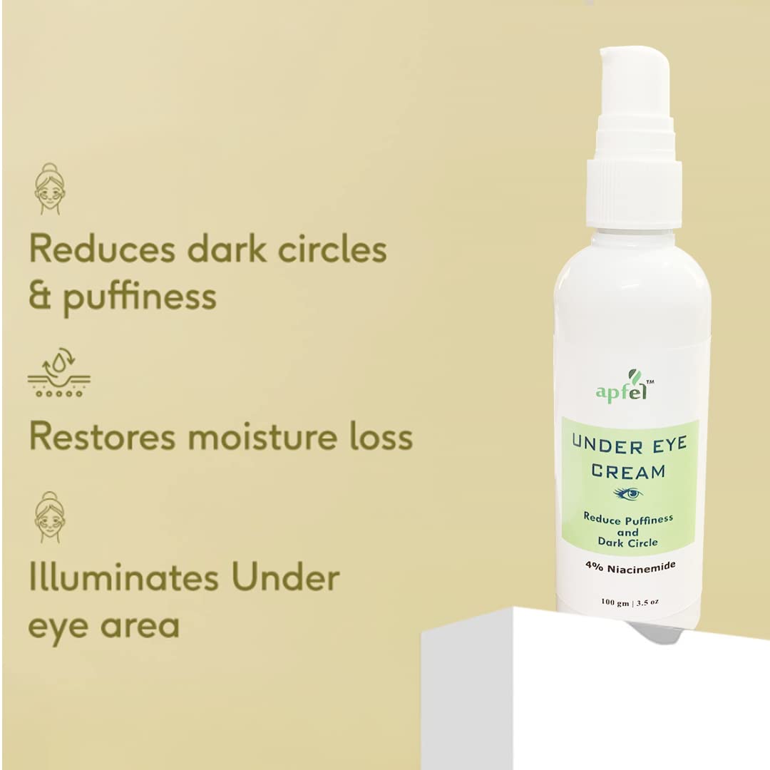 Apfel Under Eye Cream (100g) for Dark Circles, Puffiness & Fine Lines - Vitamin E & Niacinamide Enriched | 94% User Satisfaction | Suitable for Women & Men | Perfect for Night Routine & Travel Skincare