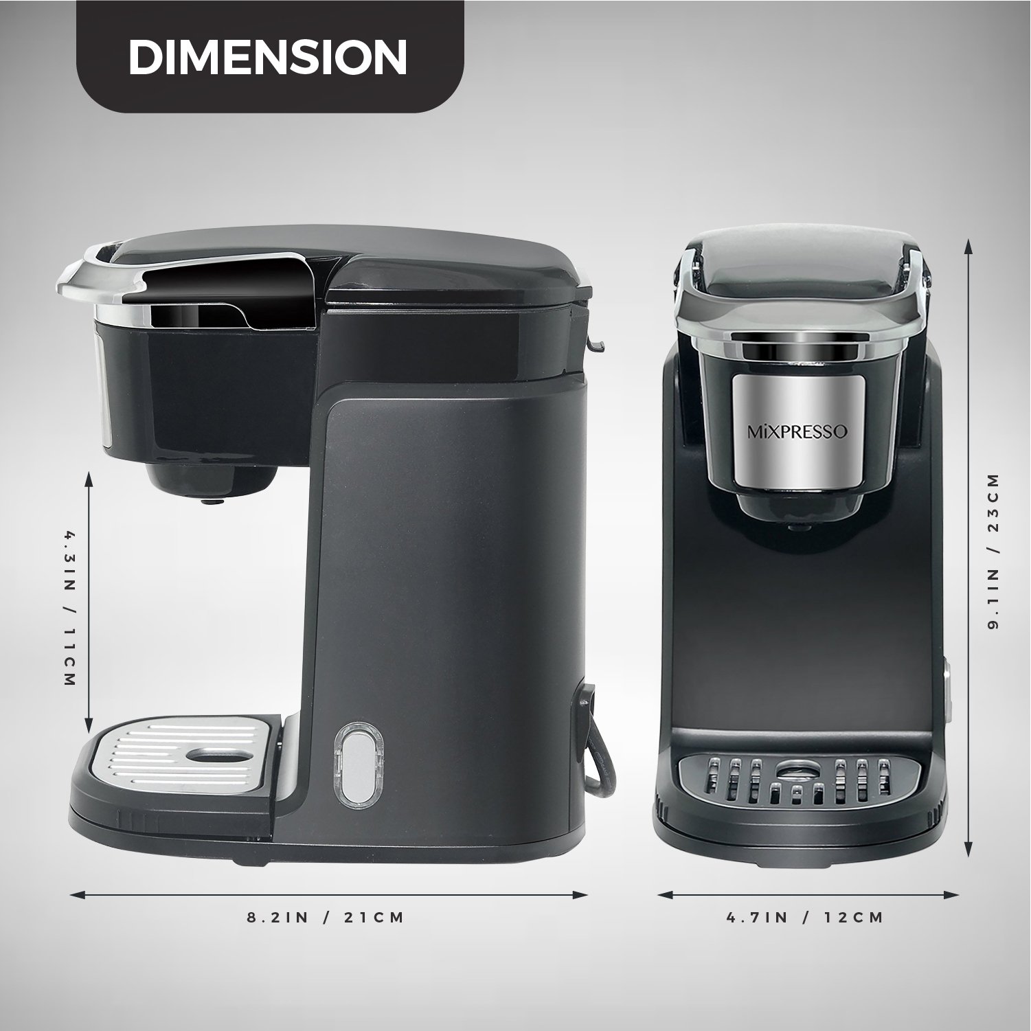 Mixpresso Single Cup Coffee Maker - 12oz Personal Single Serve K Cup Compatible Coffee Machine with Quick Brew & One-Touch Function - Perfect for Home, Office, or Dorm Use - Black