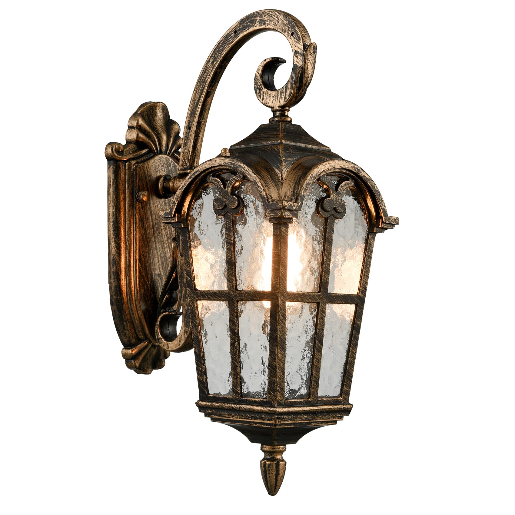 YUBOLE Outdoor Wall Lights - Hammered Texture Glass Exterior Wall Lantern for Front Porch, Patio, Garage - Weather Resistant Antique Brass - Perfect for Entryway Lighting & Backyard Decor
