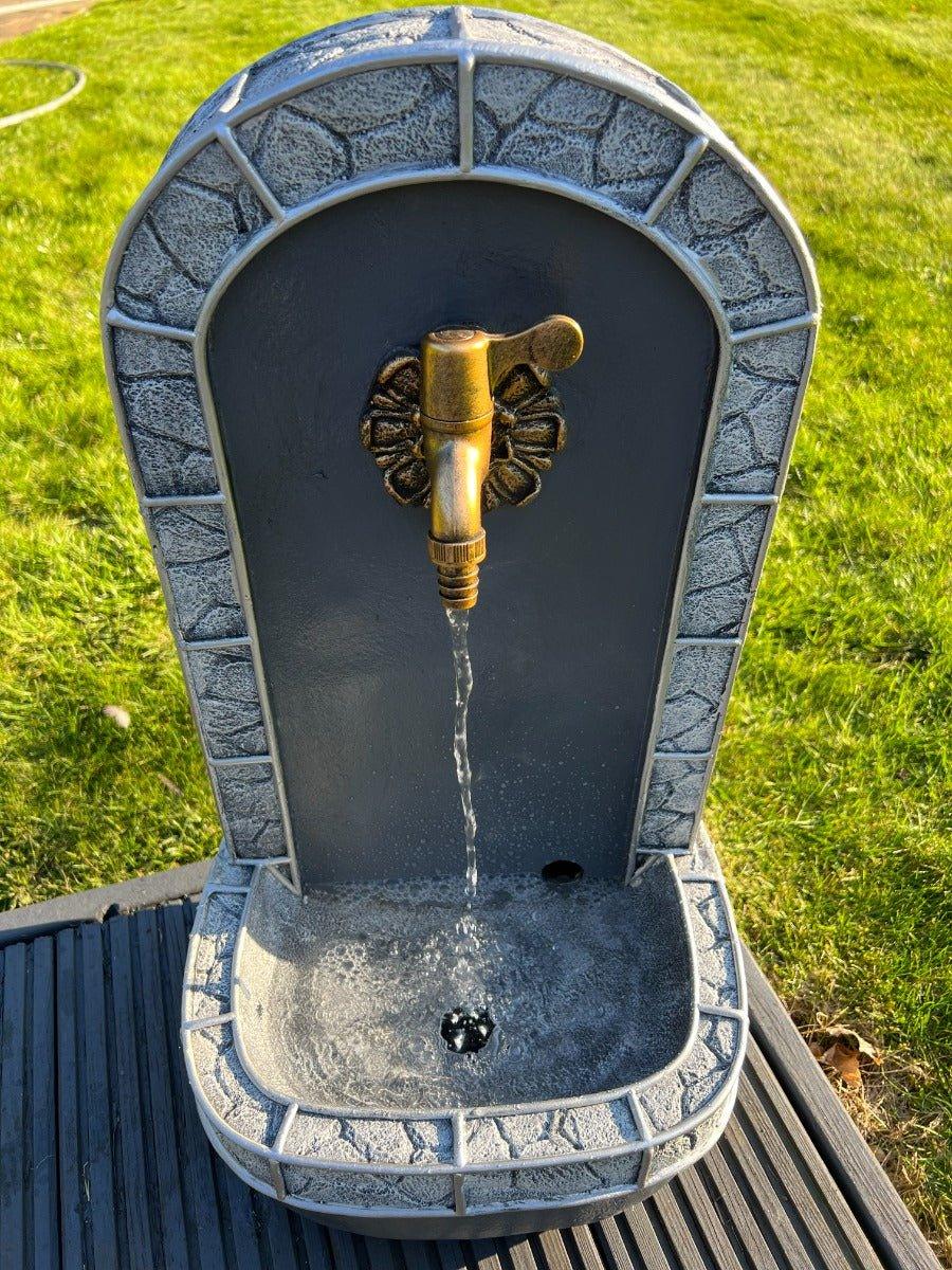 Solar Powered Marble Look Drinking Water Fountain with LED Lights - Outdoor Garden Decor, Pet Waterer, 31.5x26x57.5cm - Perfect for Patio, Yard & Backyard Relaxation