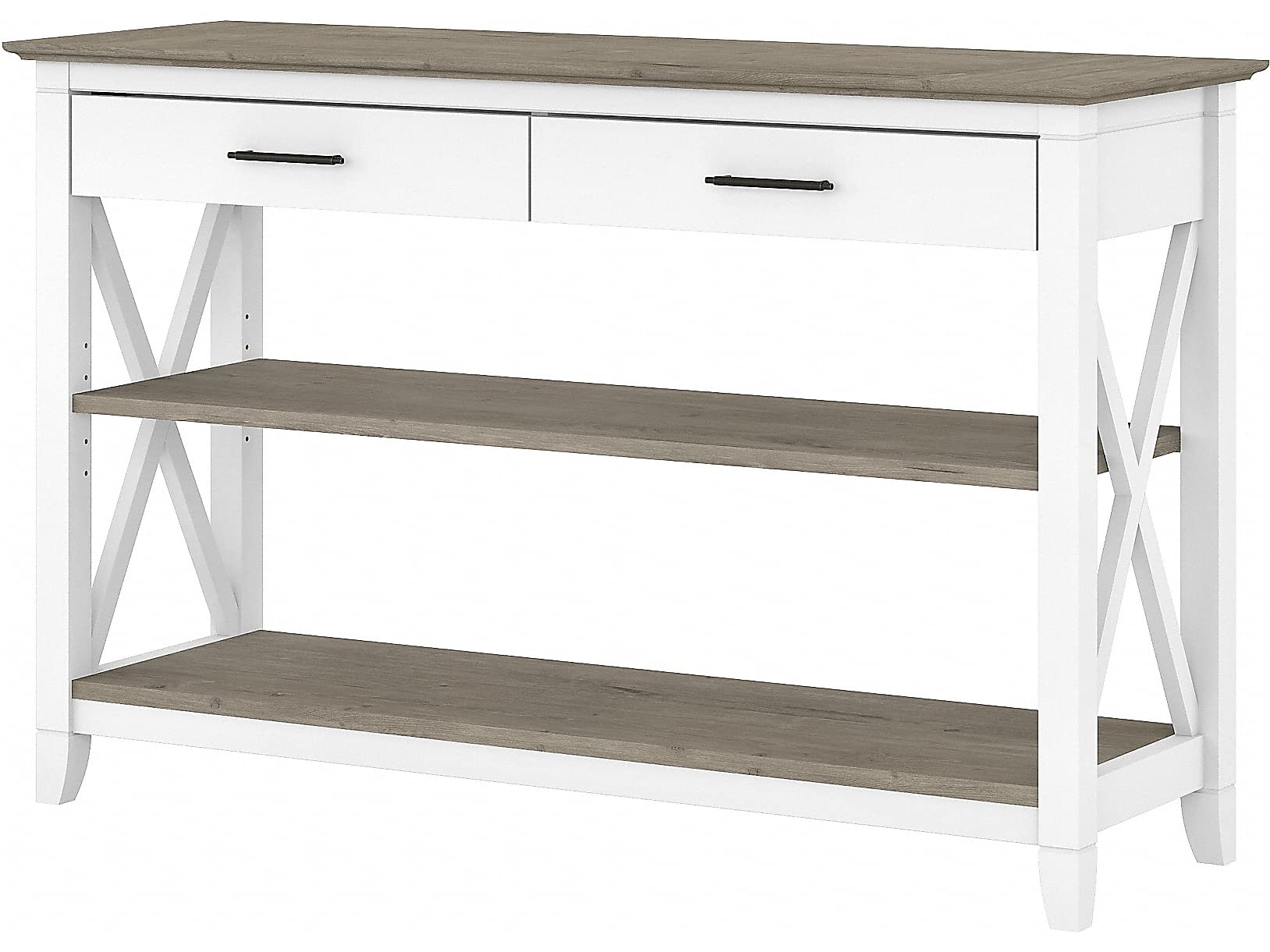 Bush Furniture Key West Console Table with Drawers & Shelves - Pure White & Shiplap Gray Finish | Entryway, Living Room & Hallway Storage Solution
