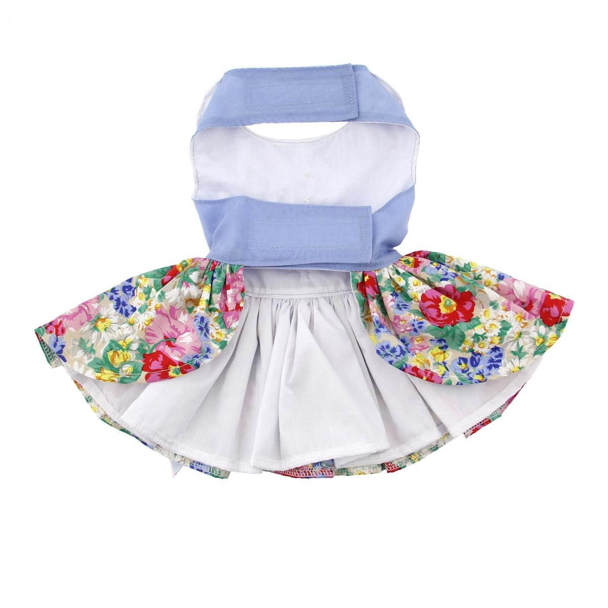 DOGGIE DESIGN Powder Blue & Pearls Floral Dog Harness Dress - Elegant Pet Outfit for Small Dogs, Puppy Fashion Accessories, Perfect for Parties, Weddings & Photo Shoots