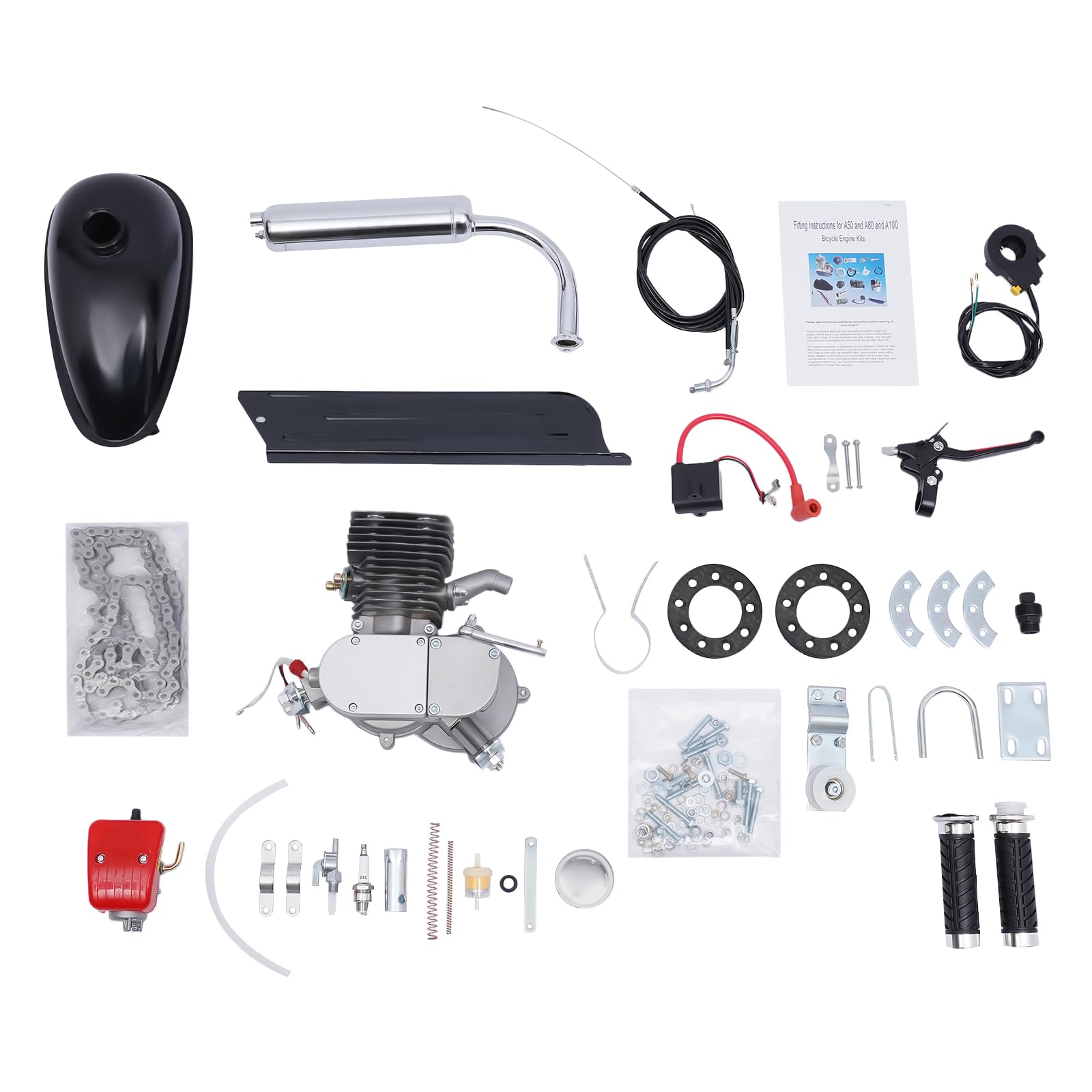 100cc Bicycle Engine Kit - 2 Stroke & 4 Stroke Bike Motor Conversion Kit with Air Cooling System | Single Cylinder Petrol Gas Motor for DIY Bike Modification | Perfect for Commuting, Off-Road Adventures & Motorized Bicycle Projects