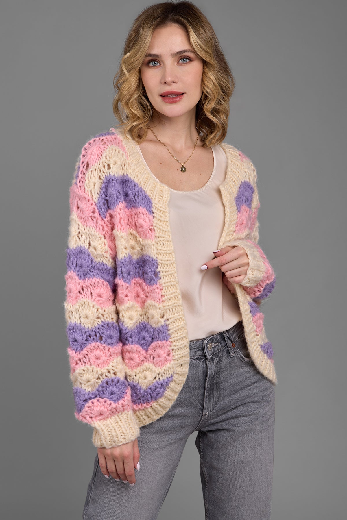 Pastel Scallop Knit Cardigan for Women - Soft & Cozy Open Front Sweater for Spring & Fall Layering