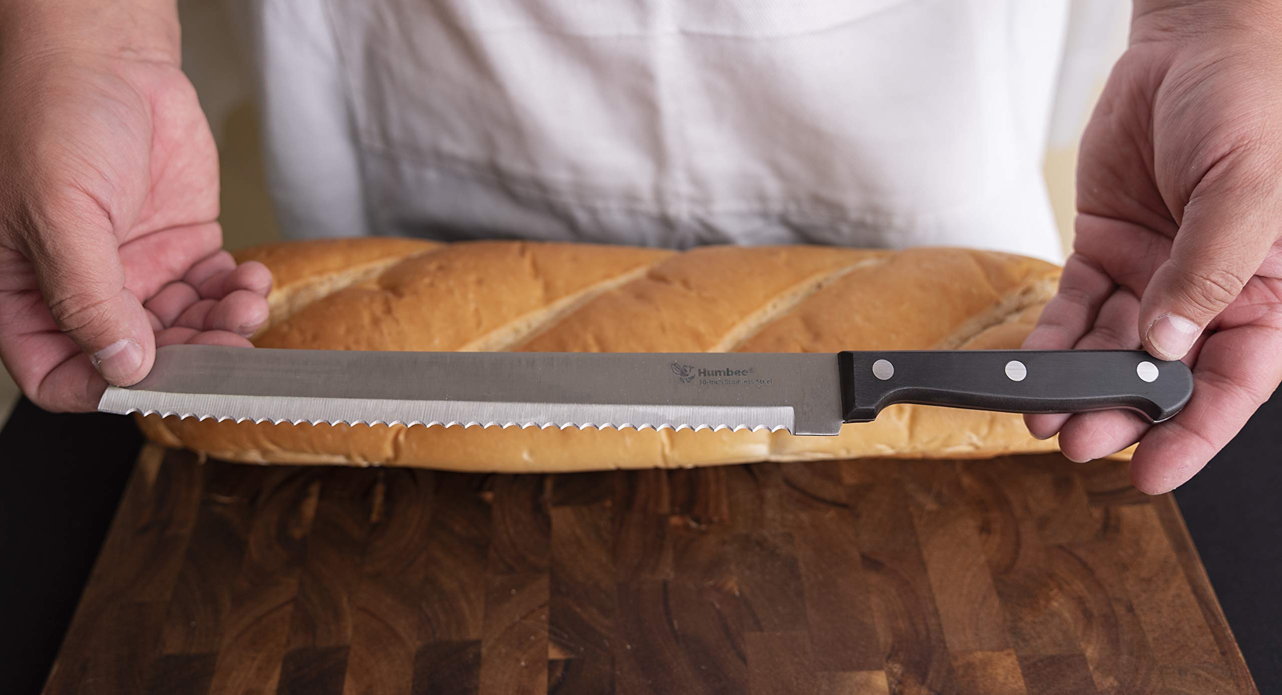 10 Inch Serrated Bread Knife with Wave Edge - Sharp Stainless Steel Blade for Slicing Bread, Cake, and Pastries - Perfect for Home Baking and Professional Kitchens