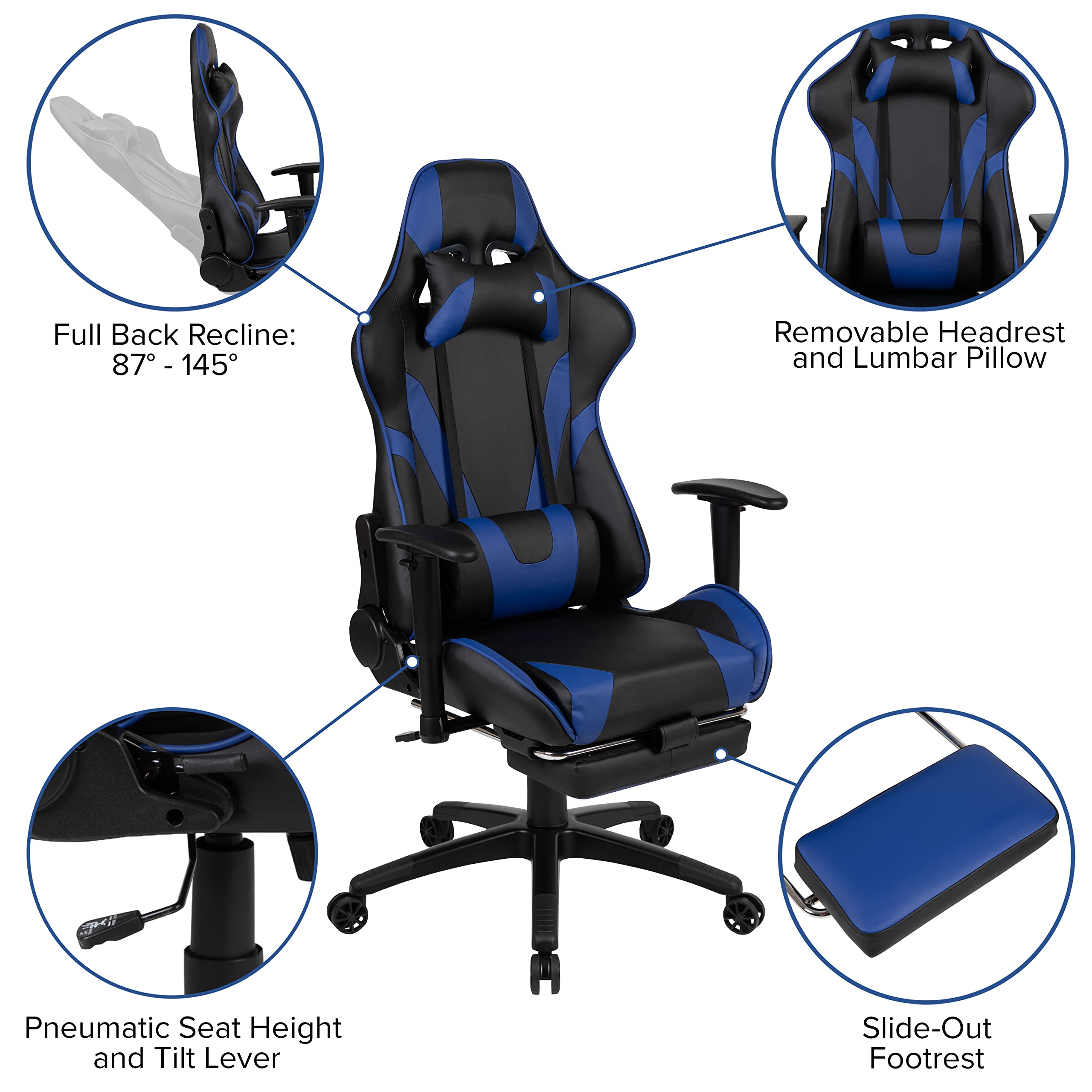 Red Gaming Desk with Cup Holder & Headphone Hook - Blue Reclining Gaming Chair with Footrest - Perfect for PC Gaming Setup, Streaming & Home Office