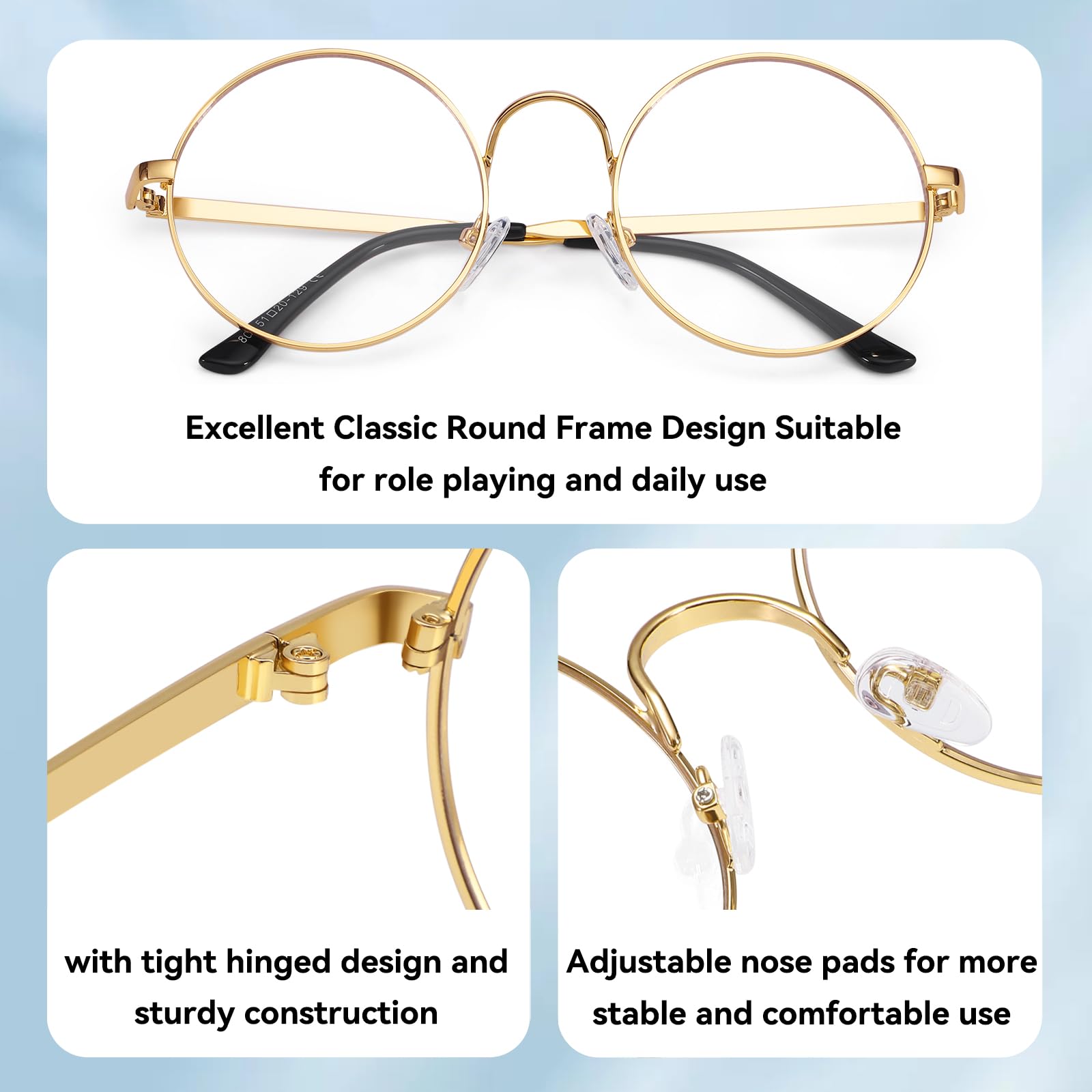 Dollger Retro Round Blue Light Blocking Glasses - Clear Lens Non-Prescription Eyewear for Men & Women - Metal Frame Anti-Eye Strain Computer Glasses for Office Work & Screen Time