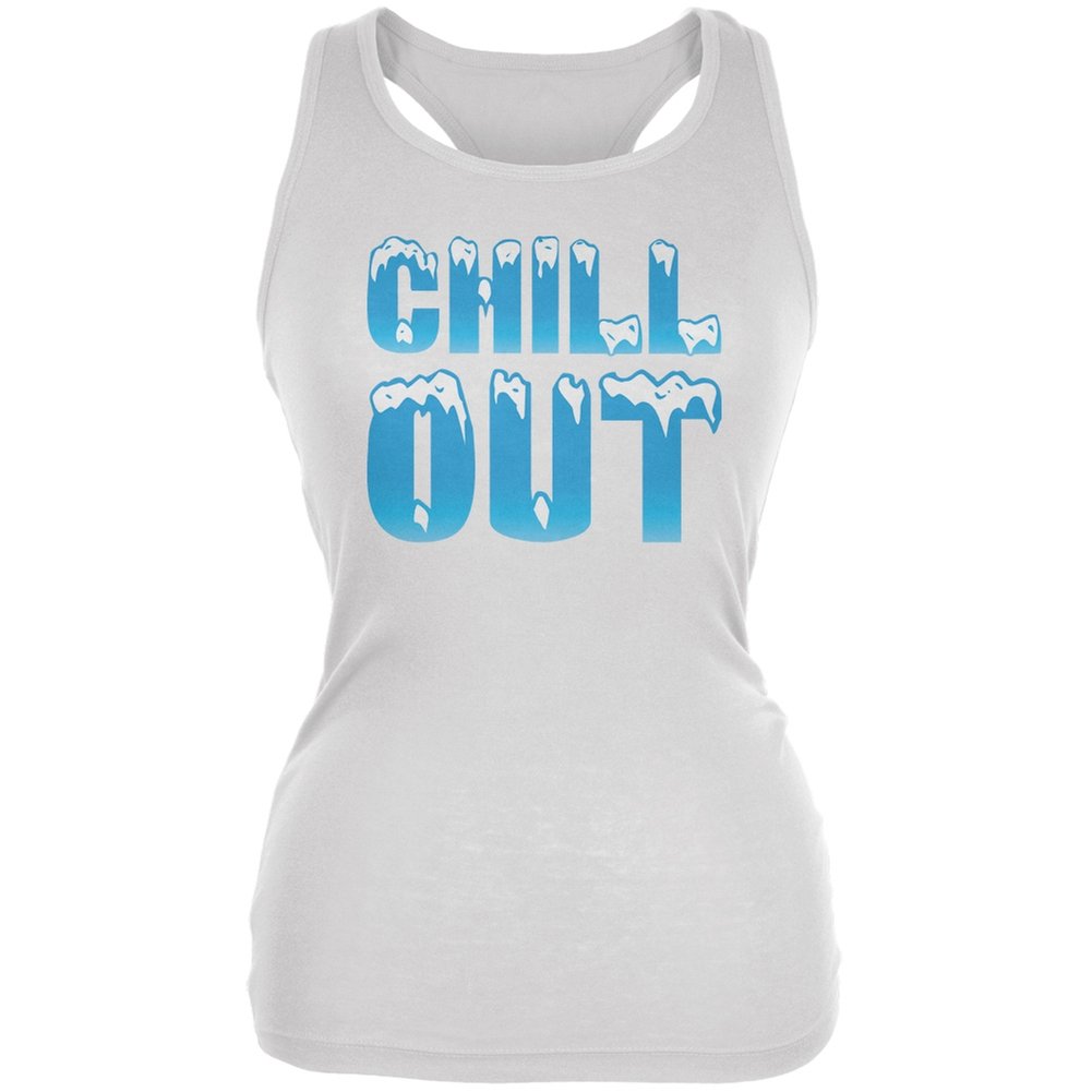Old Glory Chill Out White Juniors Soft Tank Top - Large | Comfortable Summer Casual Wear for Teens, Beach Outfits, Gym & Lounge