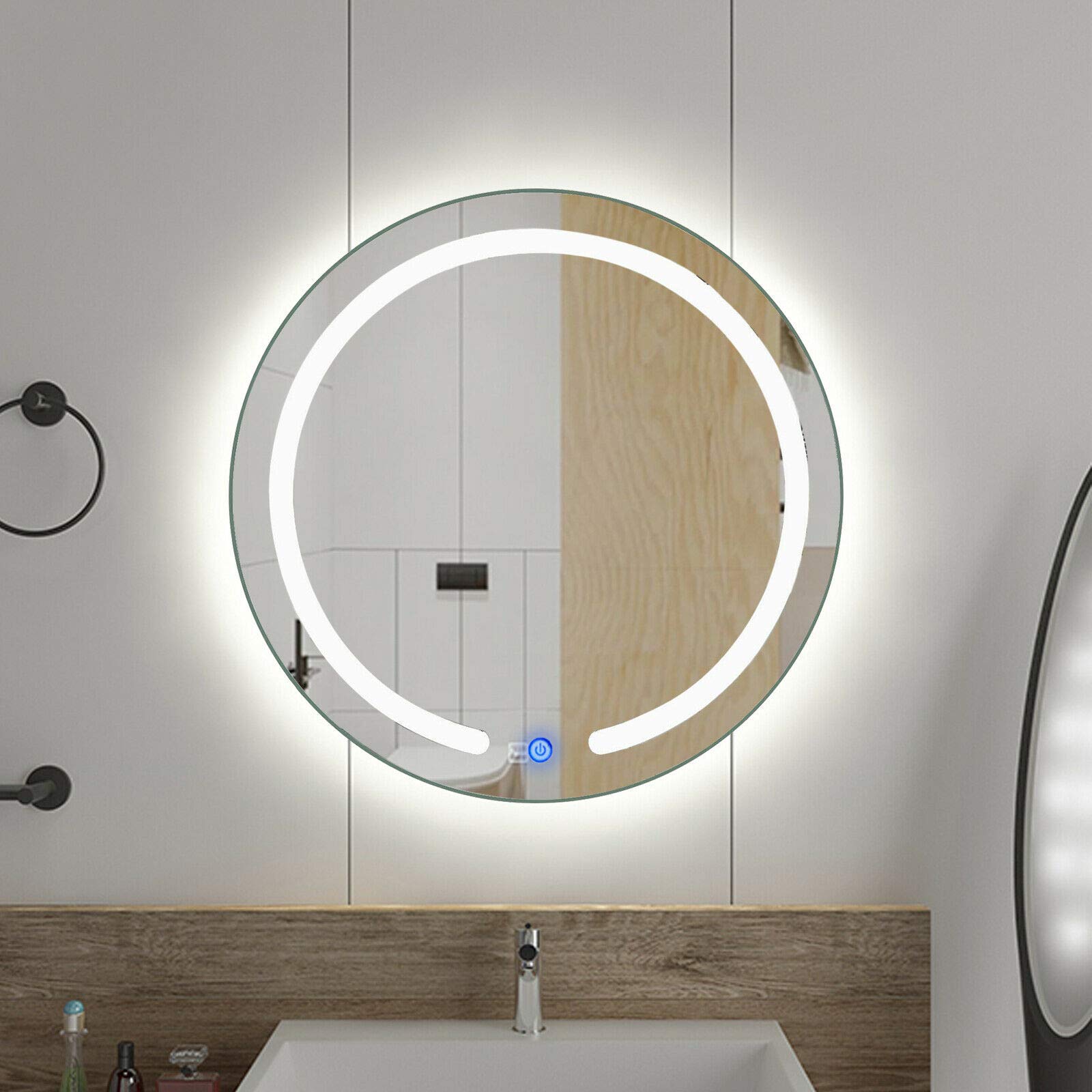 Gdrasuya 10/20 Inch Round LED Bathroom Mirror with Touch Button - Wall Mounted Vanity Makeup Mirror with Adjustable Lighting for Bathroom, Bedroom & Dressing Room