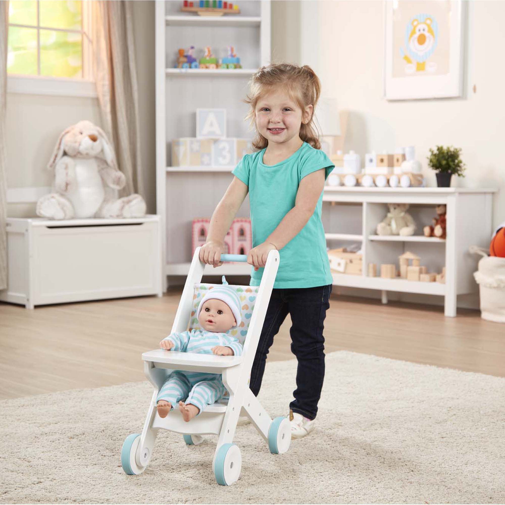 Mine to Love Play Stroller for Toddlers - Lightweight Foldable Baby Doll Stroller with Canopy - Perfect for Pretend Play, Indoor & Outdoor Use