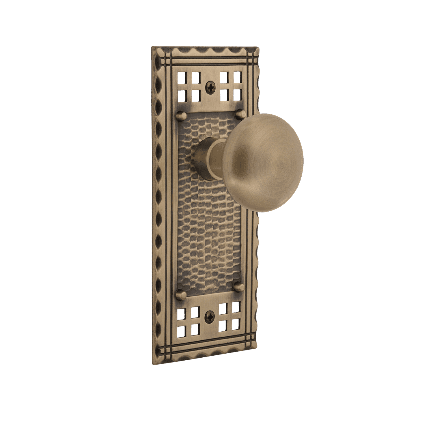 Antique Brass Craftsman Long Plate with New York Knob - Vintage Style Cabinet Hardware for Kitchen, Bathroom & Furniture (2.75