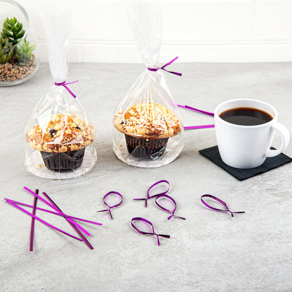 Purple Metallic Twist Ties for Bags - 500 Count Box | Secure & Reusable Bag Closures for Food Storage, Gift Wrapping & Organizing