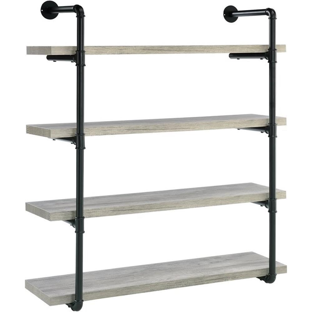 BOWERY HILL 40 Inch Traditional Wall Shelf - Black & Gray Driftwood Finish - Perfect for Living Room, Bedroom, or Home Office Storage & Decor