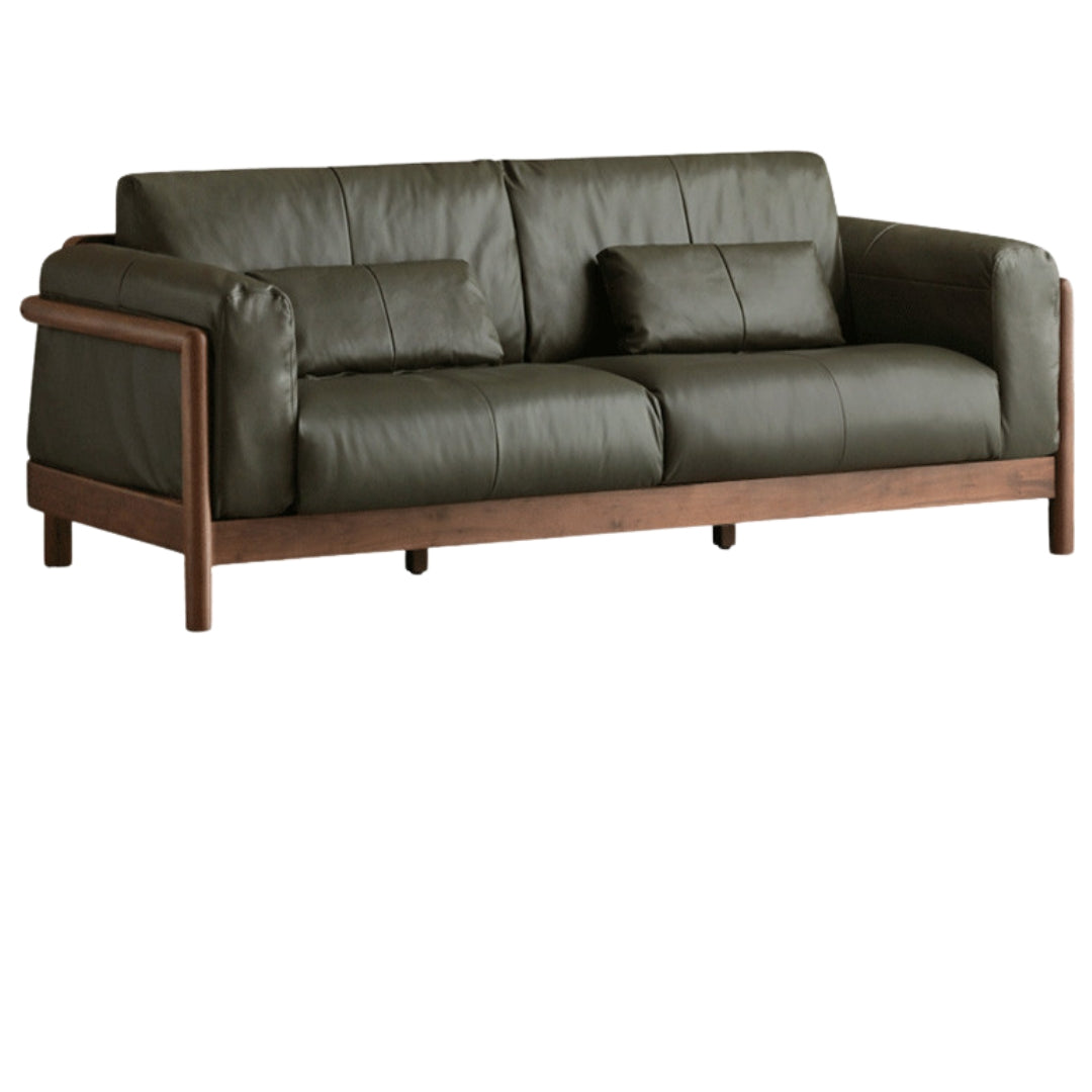 86.6x37.4x33.9 inch / 220x95x86сm /Walnut color/Black walnut sofa genuine dark green leather