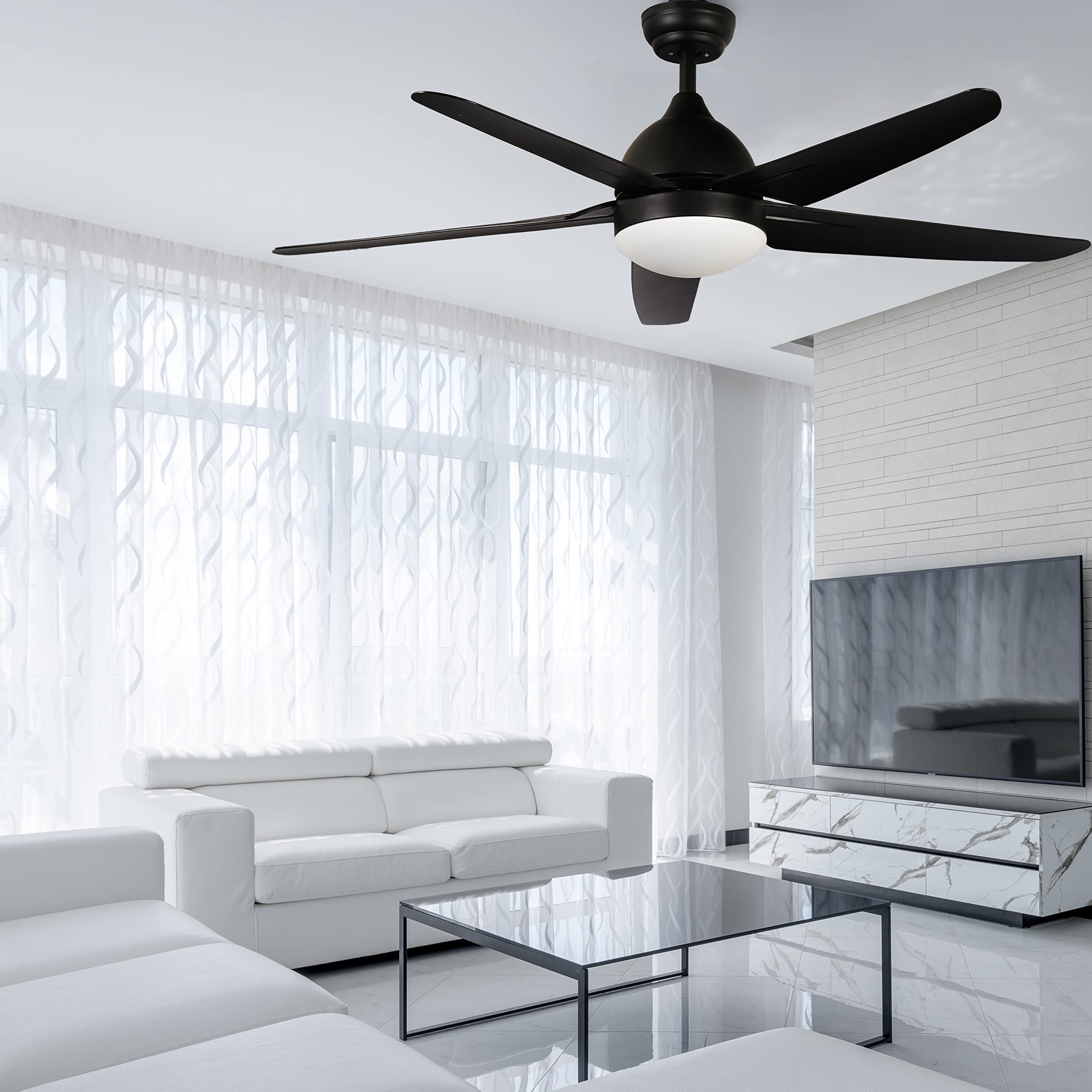 FINXIN 52 Inch Smart Ceiling Fan with LED Light - Remote Control, 3/5 Blades, Quiet DC Motor - Perfect for Bedroom, Living Room & Dining Room - Modern Black Finish for Home & Office Cooling