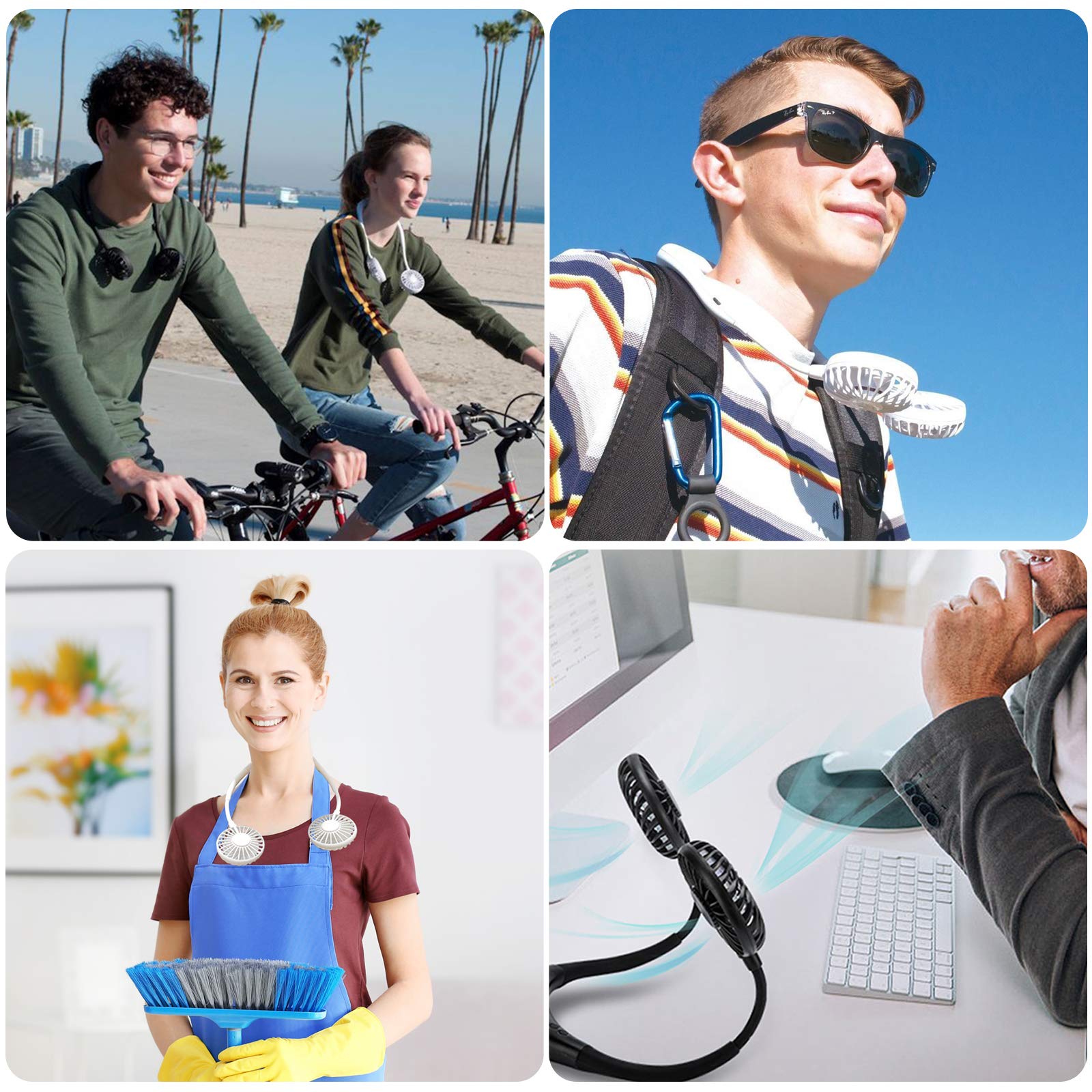 USB Rechargeable Neck Fan - Hands Free Personal Cooling Fan with 10 Hours Battery Life - Perfect for Outdoor Sports, Hiking, Travel & Office Use