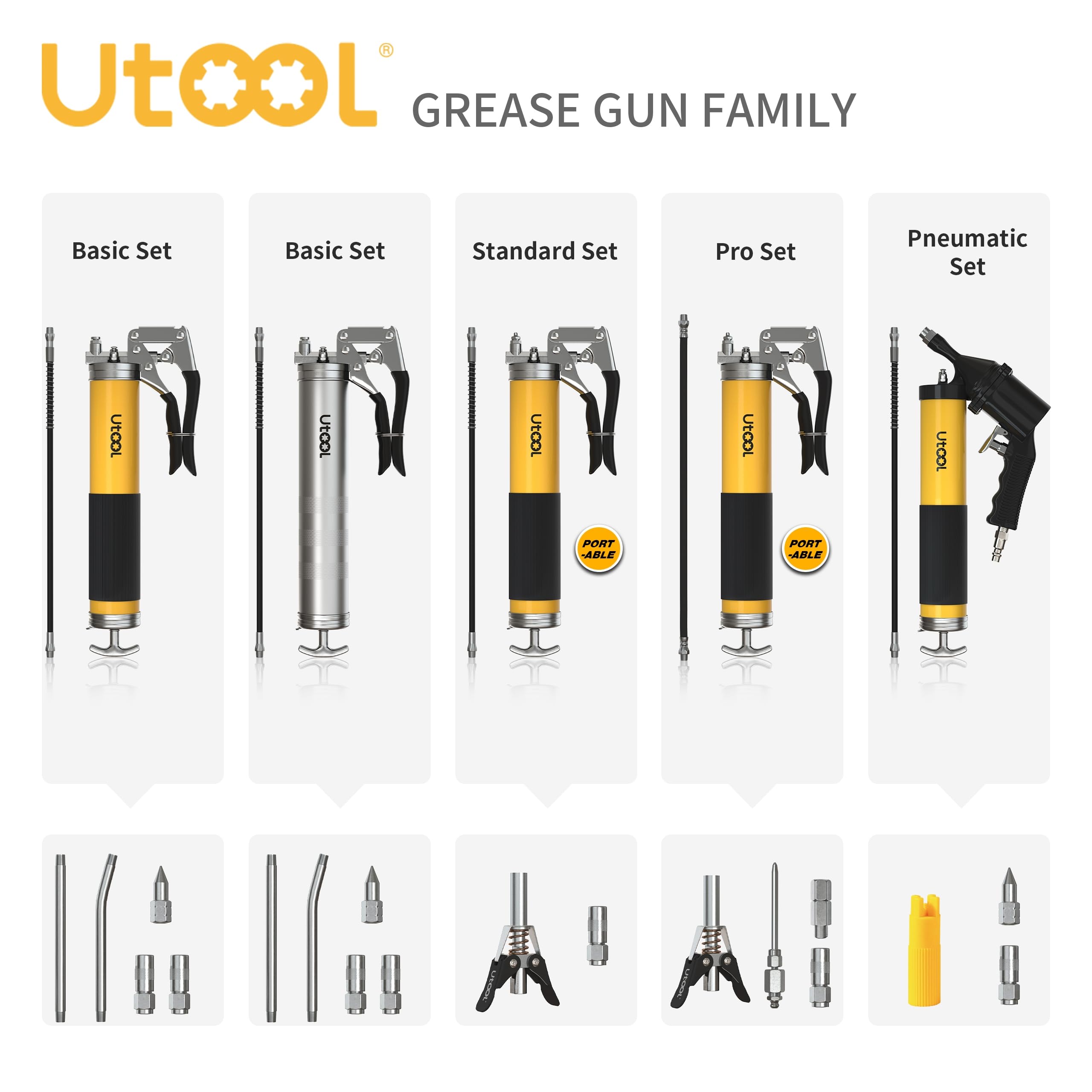 UTOOL 8000 PSI Heavy Duty Pistol Grip Grease Gun Kit - 14 oz Capacity with 20