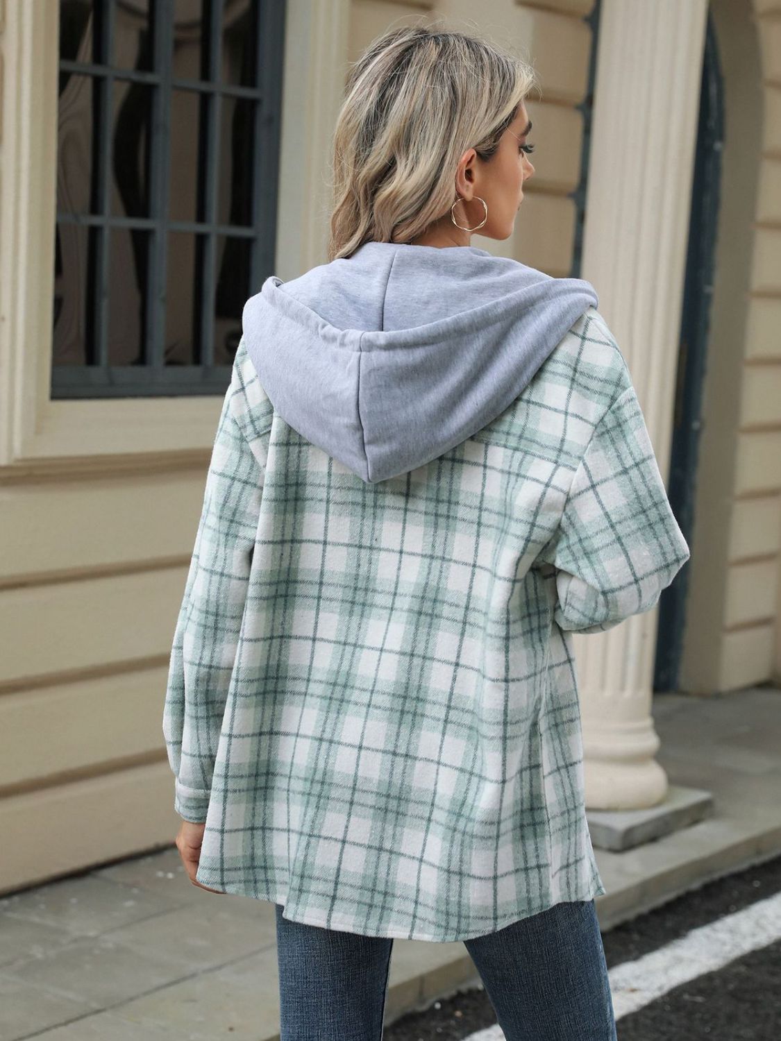 Men's Plaid Button-Up Hooded Jacket with Drawstring - Stylish Casual Outerwear for Fall & Winter - Perfect for Outdoor Activities, Hiking, and Daily Wear