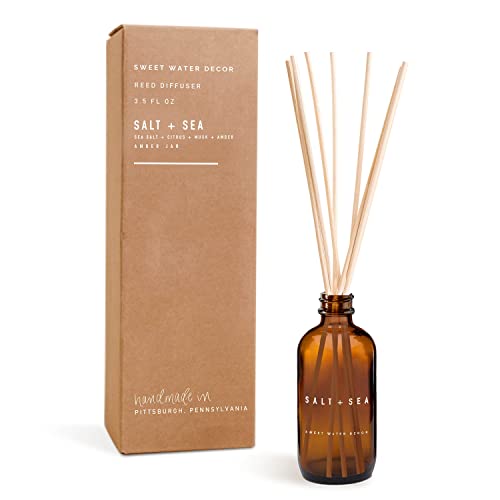 Sweet Water Decor Salt + Sea Amber Reed Diffuser Set - Ocean Breeze Scented Home Fragrance with Sea Salt, Citrus, Musk & Amber Notes | Long-Lasting Air Freshener & Aromatherapy Diffuser for Living Room, Bedroom, Bathroom or Office | Perfect Housewarming Gift & Relaxing Home Decor
