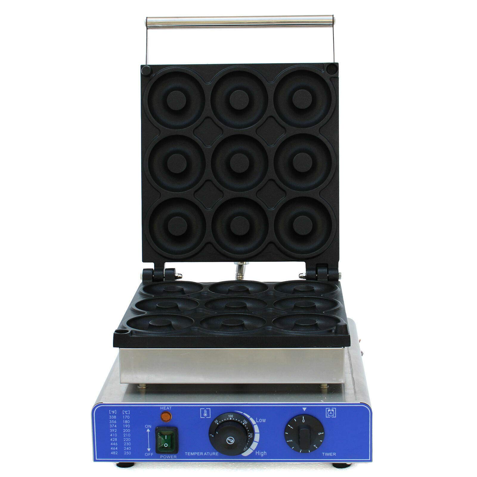 TFCFL 110V Commercial Waffle Donut Maker - Stainless Steel 9-Hole Double-Sided Electric Donut Machine with 1.8KW Power & Non-Stick Teflon Coating - Perfect for Bakeries, Cafes, and Breakfast Restaurants