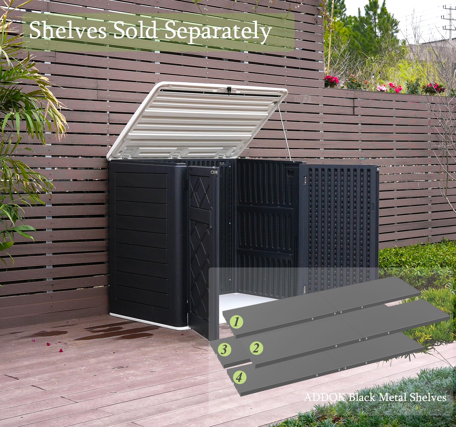 ADDOK 38 Cuft Large Outdoor Storage Shed - Weatherproof & Waterproof Horizontal Garden Storage Box for Backyard, Patio & Lawn - Perfect for Bikes, Trash Cans, Lawn Mowers & Patio Tools - Ideal for Organizing Outdoor Equipment & Seasonal Items