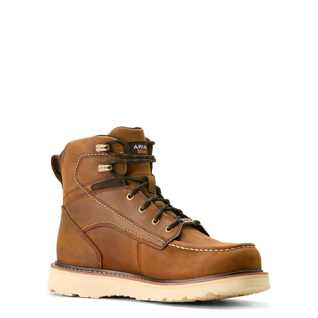 Rebar 6 inch Soft Toe Waterproof Moc Toe Wedge Boot Distressed Brown