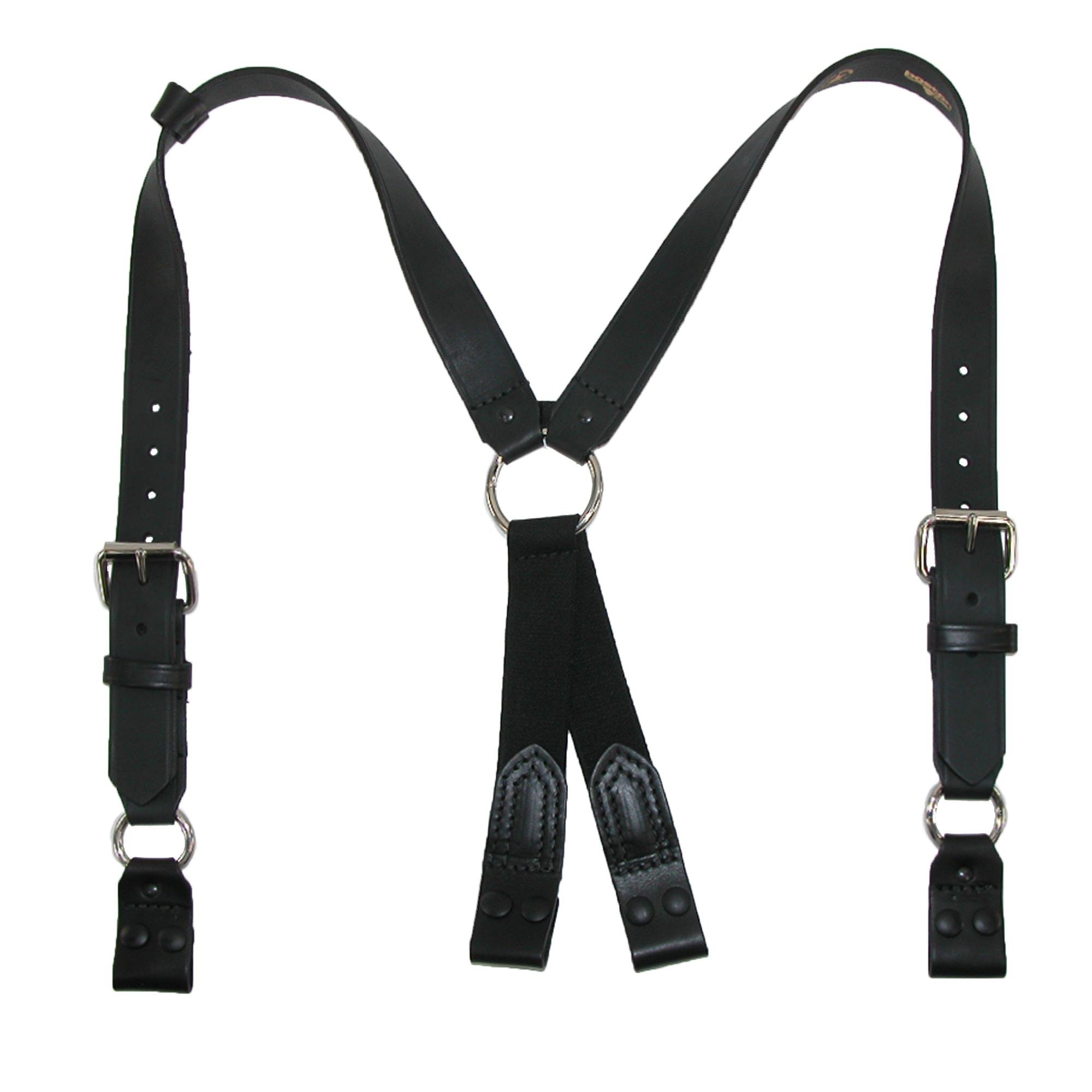 Boston Leather Fireman Work Suspenders with Loop Ends - Durable Black Leather Suspenders for Firefighters, Construction & Outdoor Work