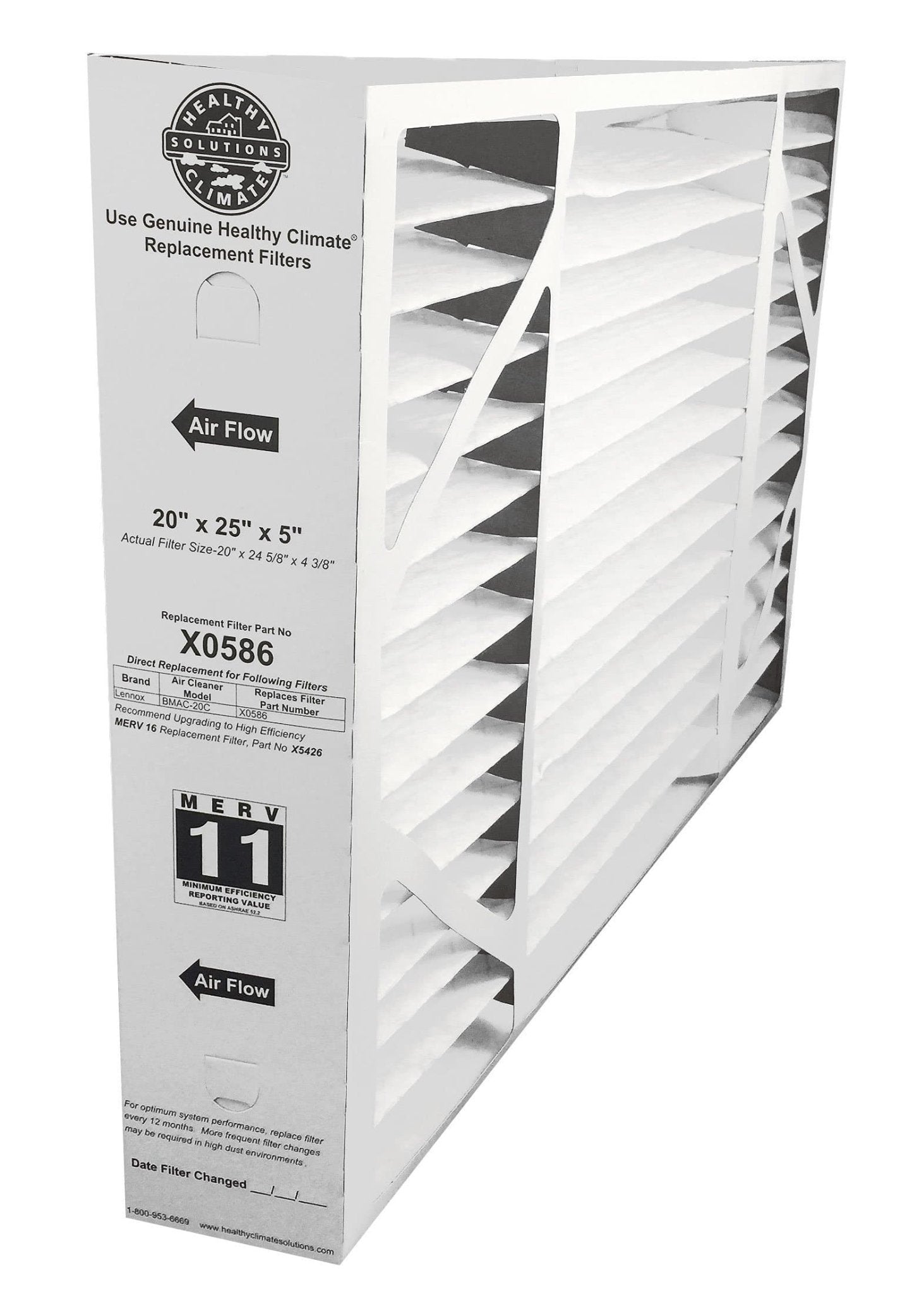 Lennox X0586 20x25x5 MERV 11 Air Filter Replacement - 2 Pack for HVAC, Furnace & AC Units - Improves Indoor Air Quality in Homes & Offices