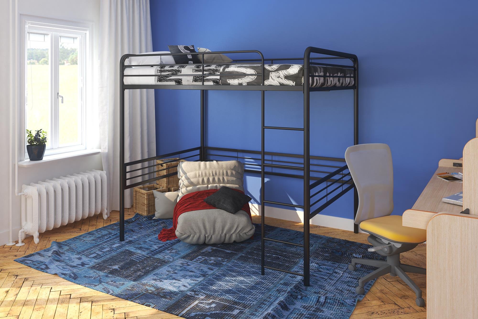 DHP Full Metal Loft Bed with Ladder - Space Saving Twin Size Bed Frame for Small Rooms - Sturdy Black Loft Bed for Kids, Teens & Adults - Perfect for Dorm, Apartment & Studio Living