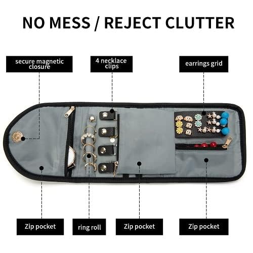Portable Travel Jewelry Organizer Case - Compact Jewelry Roll for Necklaces, Rings & Earrings | Perfect for Vacations, Business Trips & Daily Storage | Durable Jewelry Bag with Secure Pockets