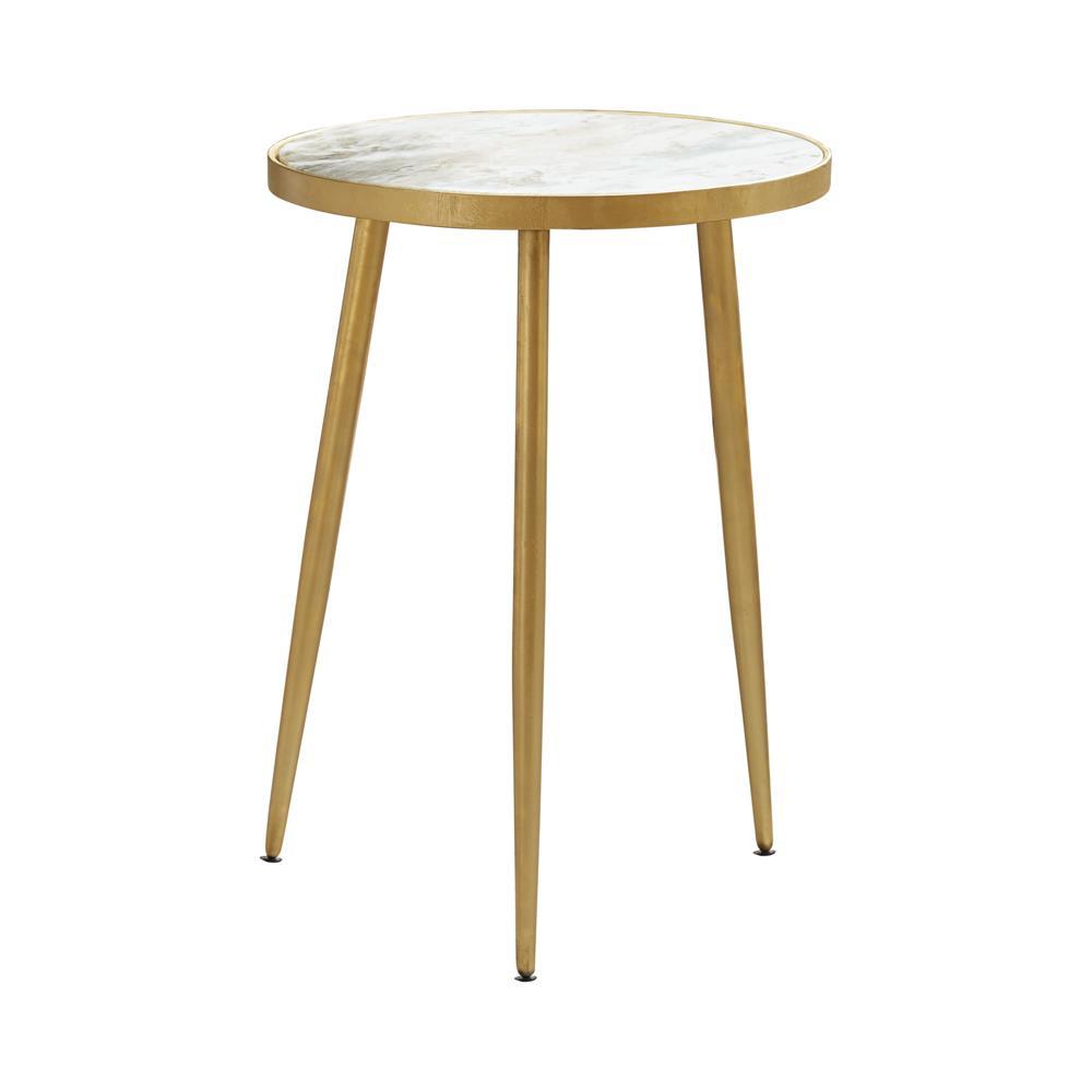 Acheson Round Accent Table - White & Gold Finish Modern Side Table for Living Room, Bedroom or Entryway Decor