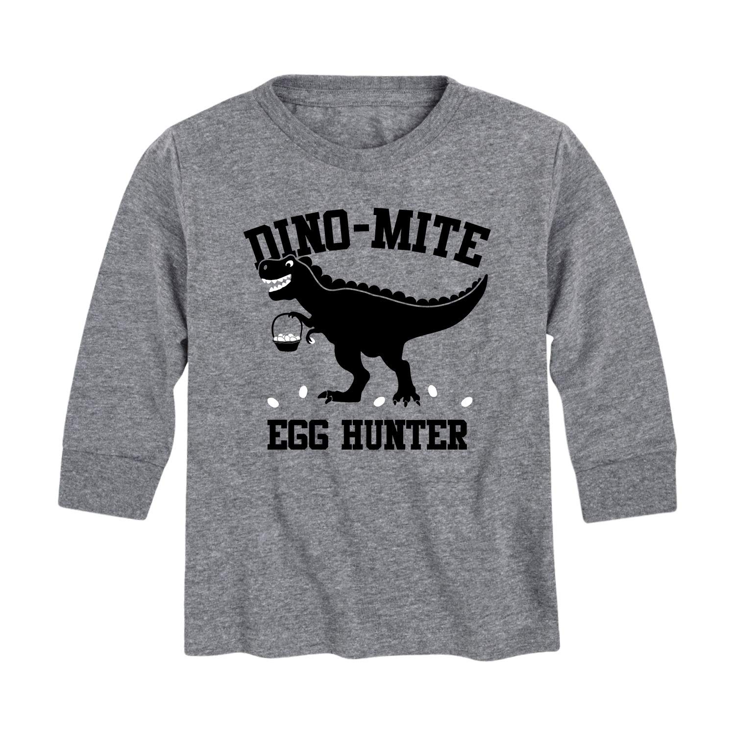 Dino-mite Egg Hunter Kids Long Sleeve T-Shirt - Cute Dinosaur Graphic Tee for Boys & Girls - Perfect for Easter Egg Hunts, Birthday Parties & Playdates
