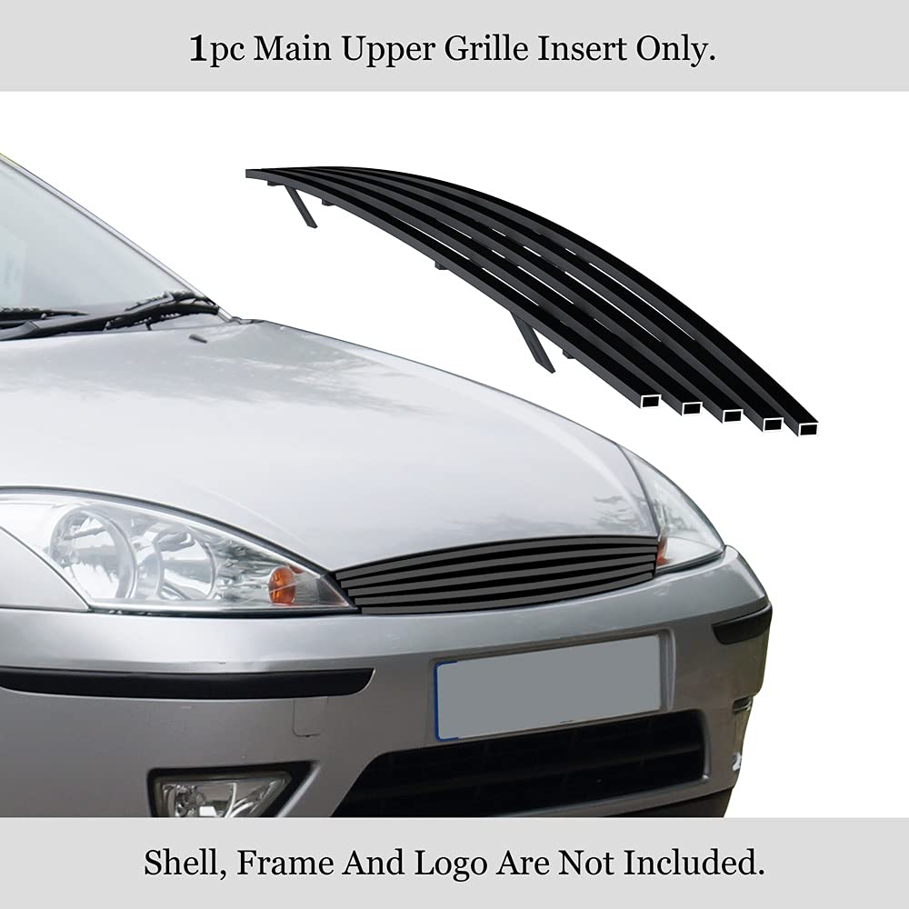 APS Compatible with Ford Focus 2000-2004 Main Upper Stainless Steel SS Black Billet Front Grill Grille Insert F85761H - Upgrade Your Car's Style for Street & Show Performance