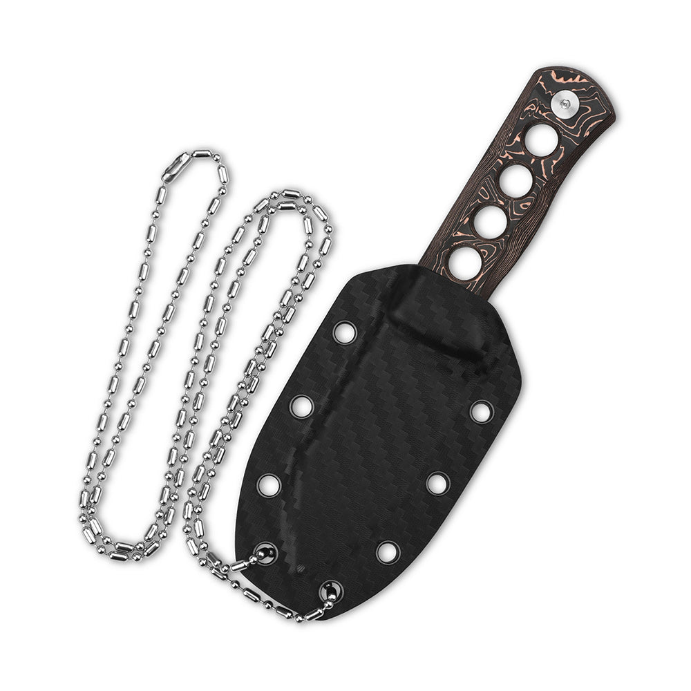 Premium QSP Canary Neck Knife - Damascus Steel Blade with Aluminum/Copper Foil CF Handle & Kydex Sheath - Perfect for EDC, Outdoor Survival, Hunting and Tactical Use