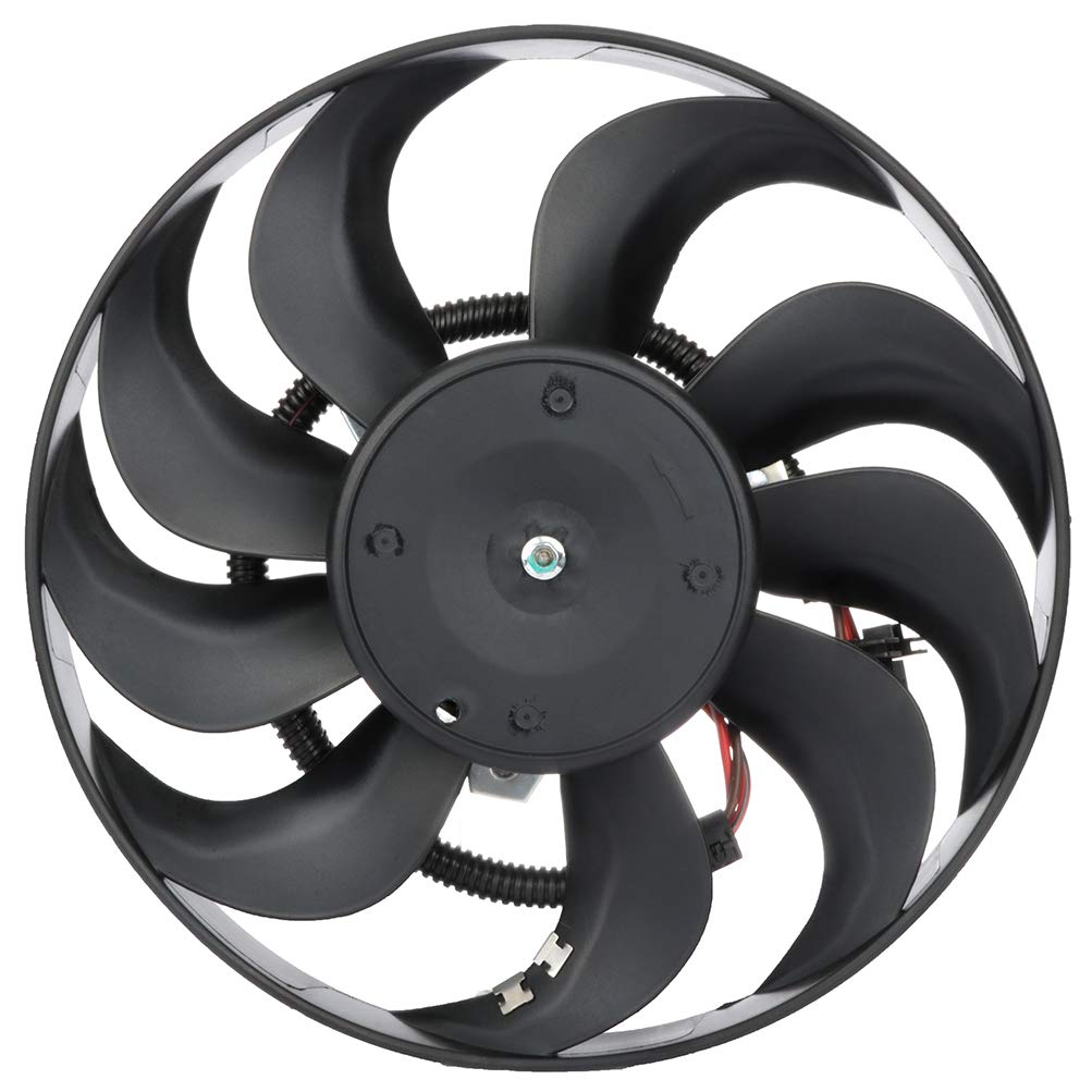 Universal Slim Push Pull A/C Condenser Fan Assembly 12V Mount Kit - Right Hand Passenger Side Cooling Fan (Part# 1J0959455A KFKGF) for 2007-2010 Volkswagen Golf & City - Perfect for AC System Repair & Summer Cooling Maintenance