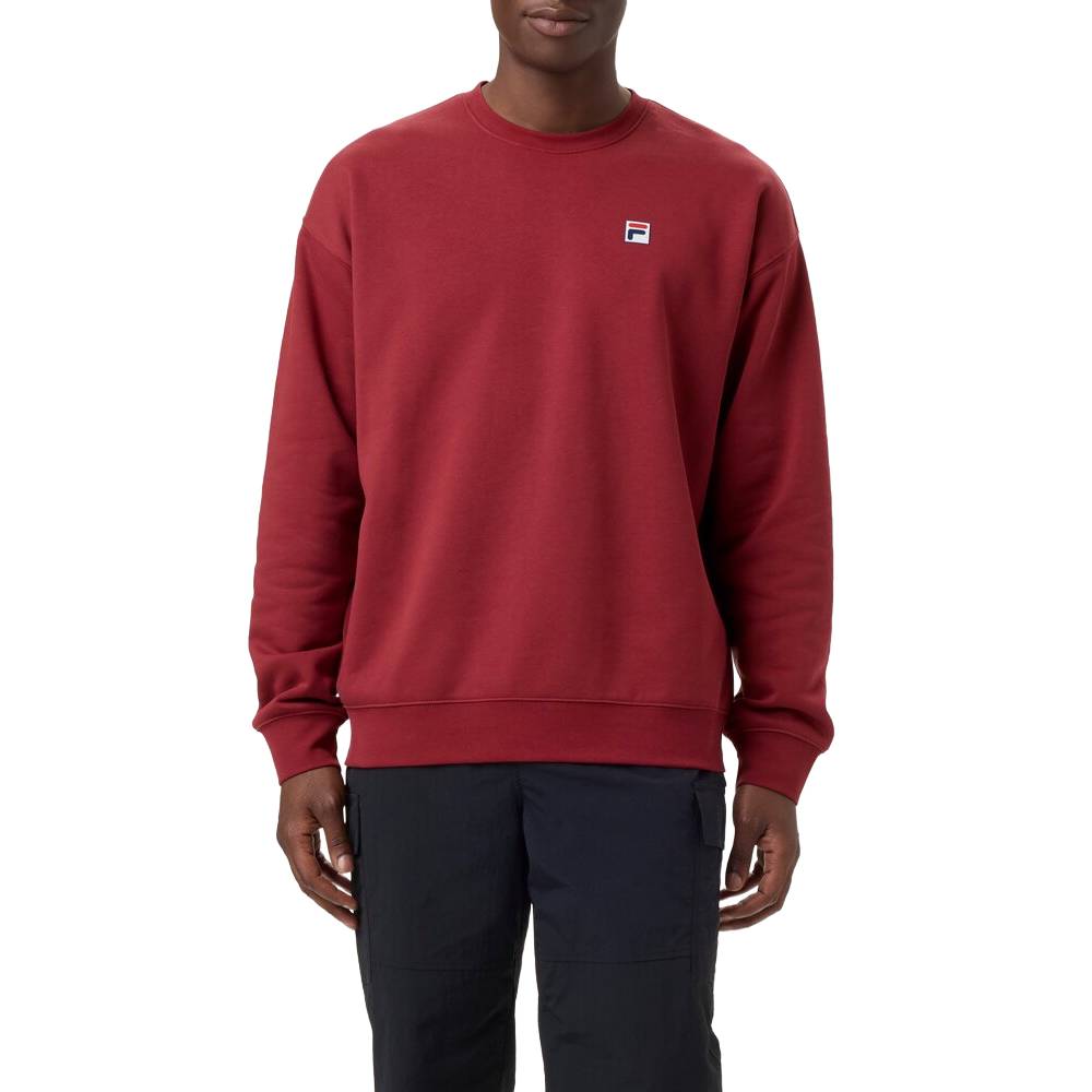 Fila Unisex Classic Relaxed Fit Sweatshirt - Tibetan Red | Comfortable Cotton Pullover for Men & Women | Perfect for Casual Wear, Gym, and Outdoor Activities
