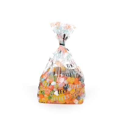 Halloween Plastic Candy Bags with Words - 4 x 2 x 9.1/2 Inches Gusseted Treat Bags (100 Count) - Perfect for Trick or Treat, Party Favors & Candy Packaging