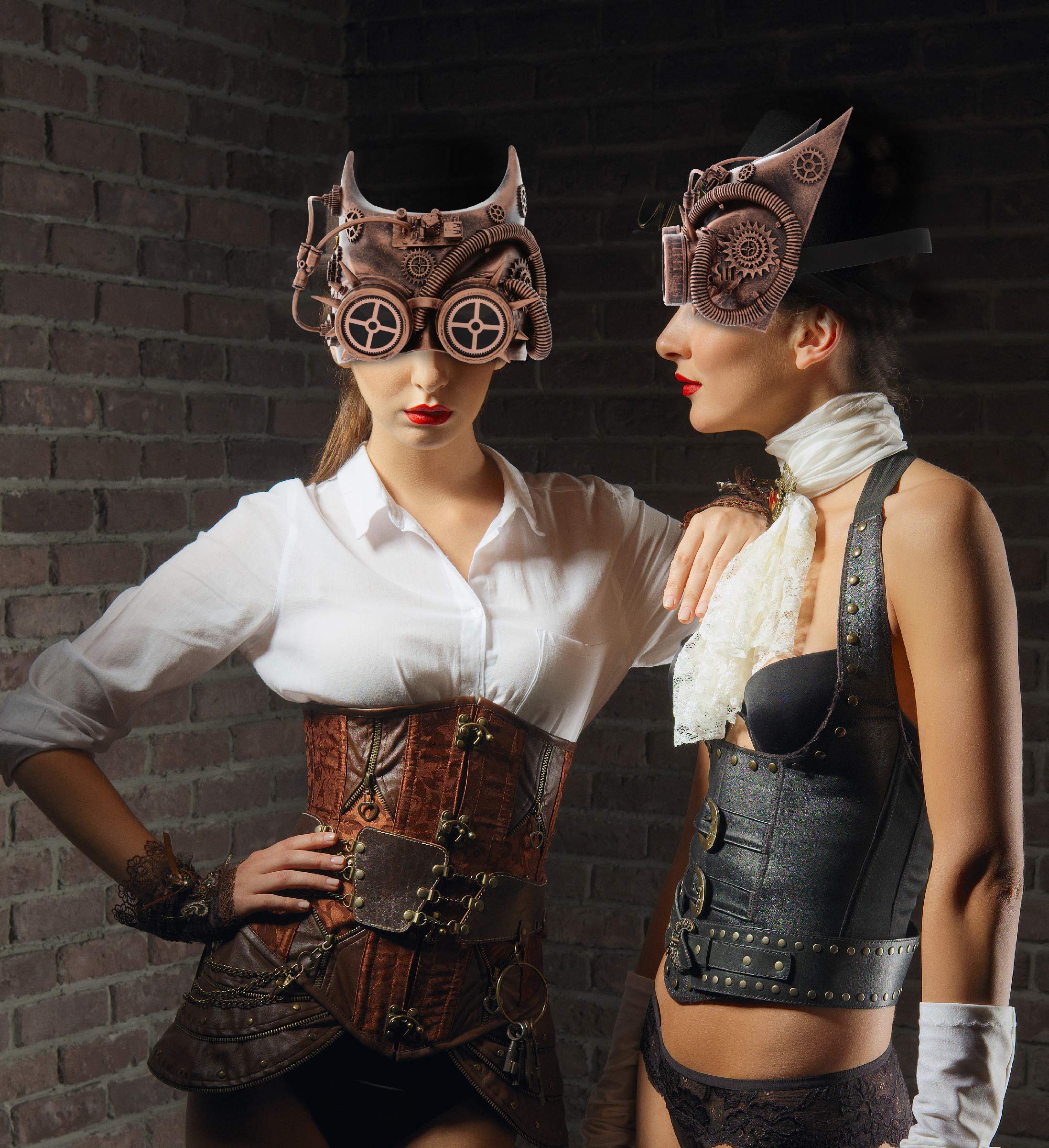 Steampunk Bat Ears Half Face Mask with Robot Goggles - Bronze Costume Accessory for Cosplay, Halloween, and LARP Events