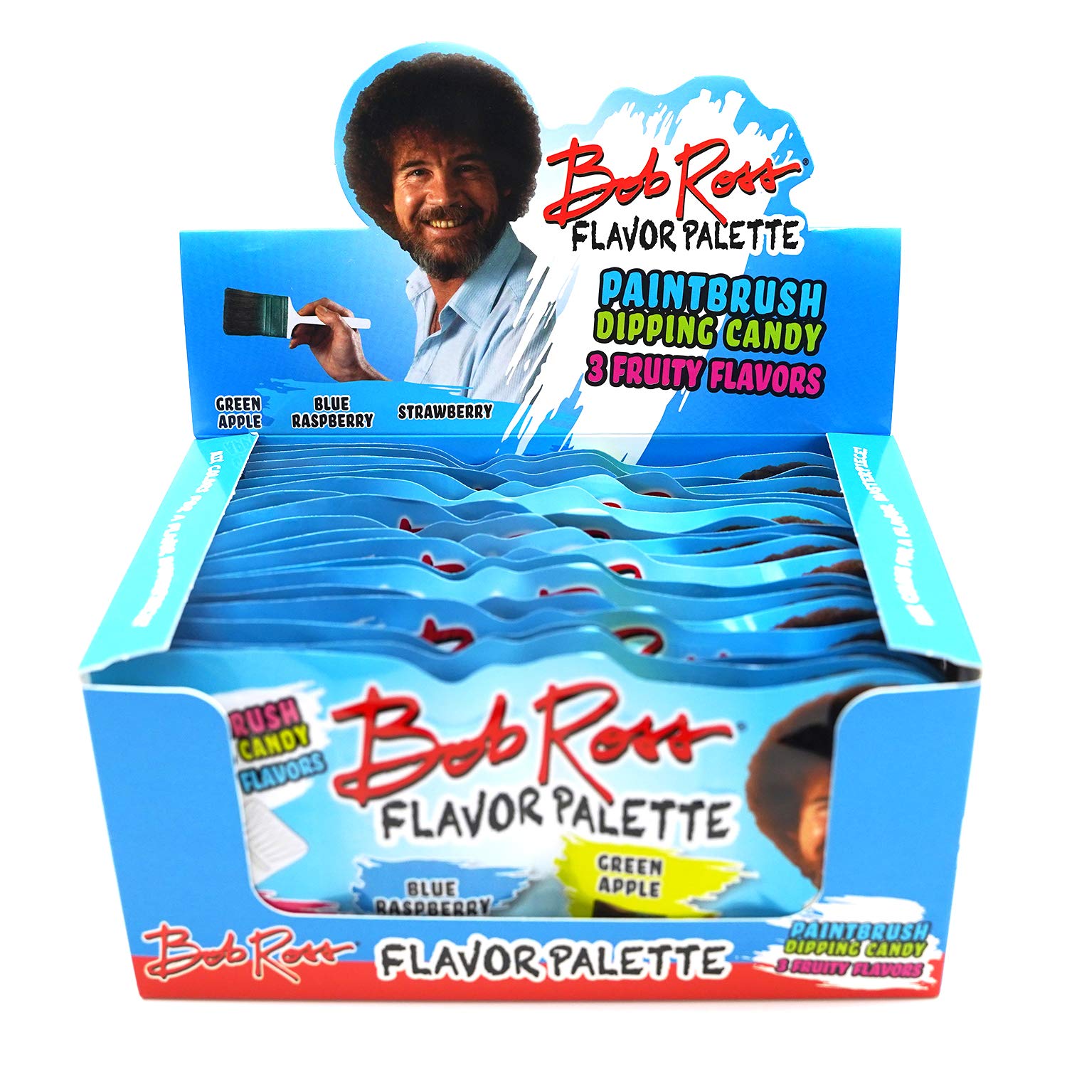 Bob Ross Flavor Palette - 18 Pack Paintbrush Dipping Candy with 3 Fruity Flavors (Strawberry, Blue Raspberry, Green Apple) - Includes 2 GosuToys Stickers - Perfect for Art-Themed Parties, Classroom Rewards & Creative Snacking