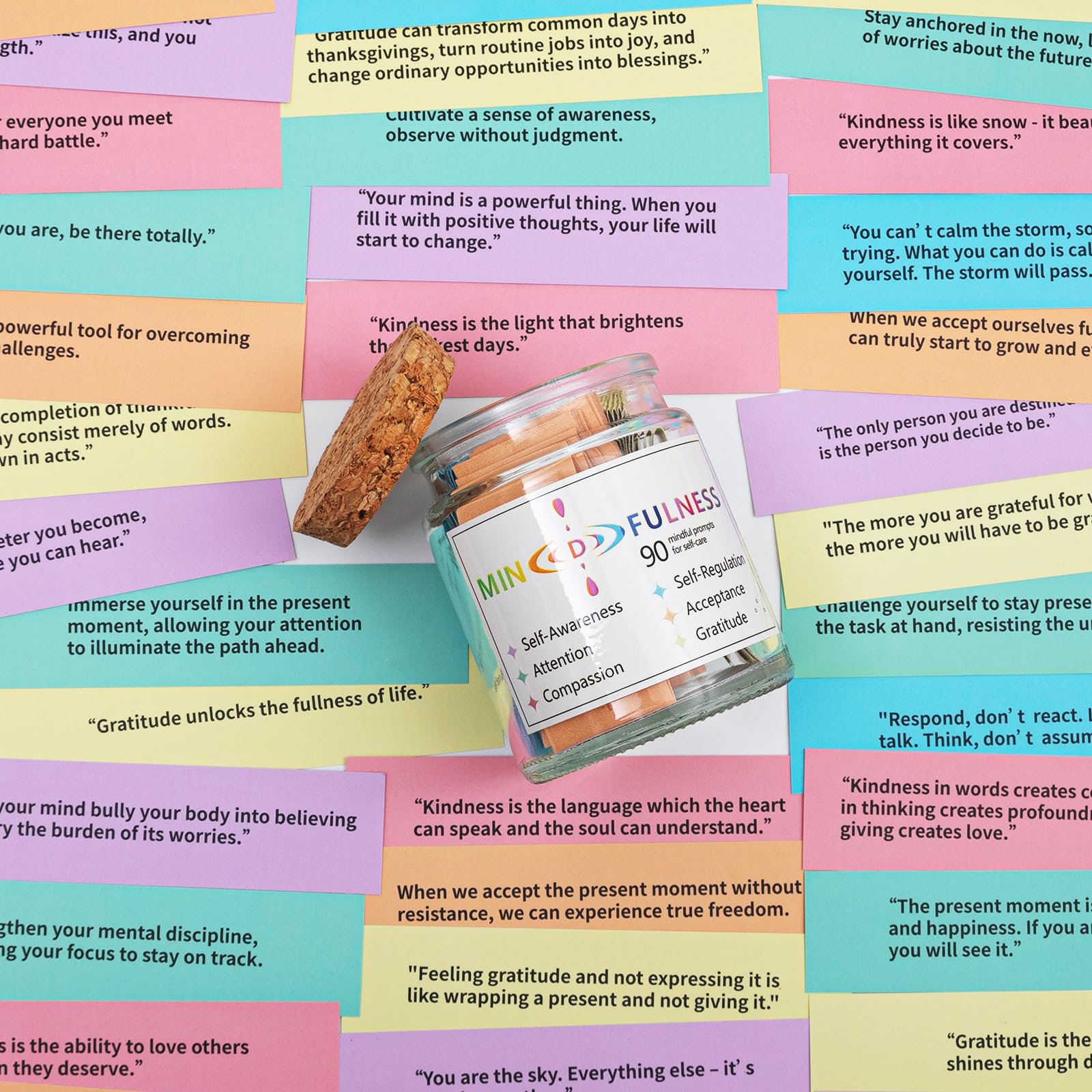 Qunrwe Positive Affirmations Cards Jar - Inspirational Meditation & Mindfulness Cards for Anxiety Relief, Motivational Gifts for Women, Men, Friends & Coworkers (Great for Mother's Day, Easter, Birthdays, Office Decor & Daily Self-Care Routine)