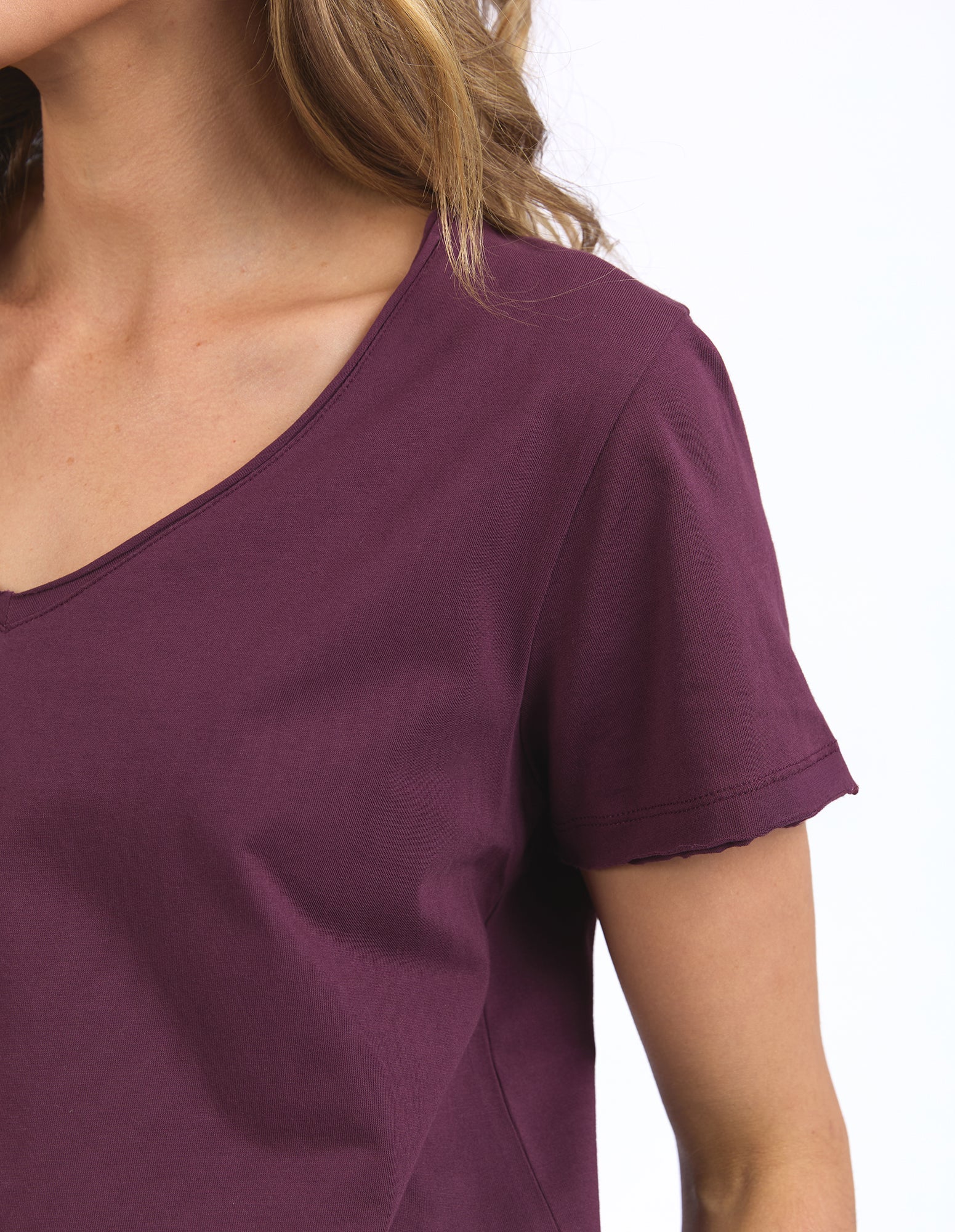 Premium Pima Cotton V-Neck T-Shirt for Women - Soft & Breathable Merlot Red Tee - Perfect for Casual Wear, Layering & Everyday Comfort